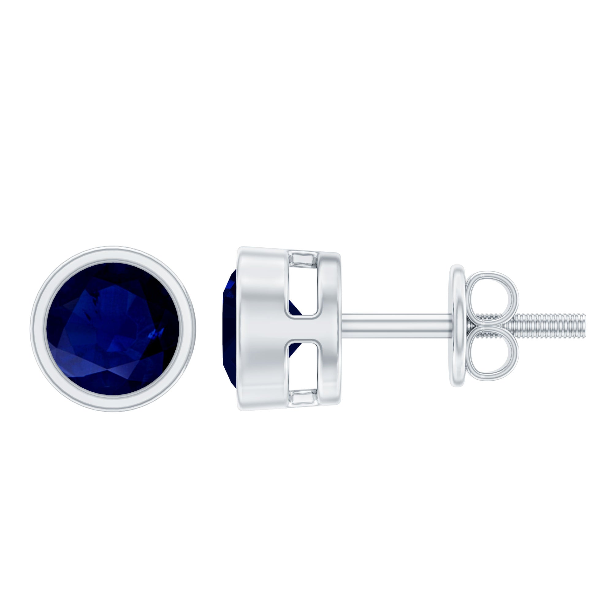 1.9 Carat Bezel Set Blue Sapphire Solitaire Stud Earrings