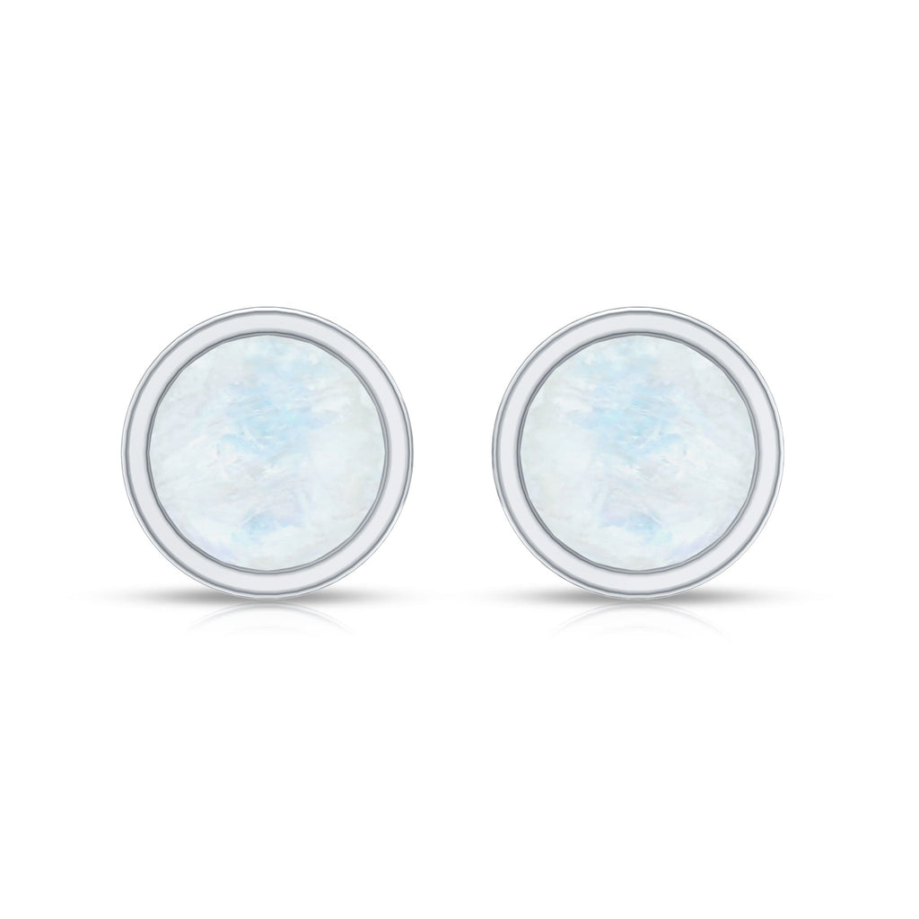 Real Moonstone Solitaire Stud Earrings in Bezel Setting