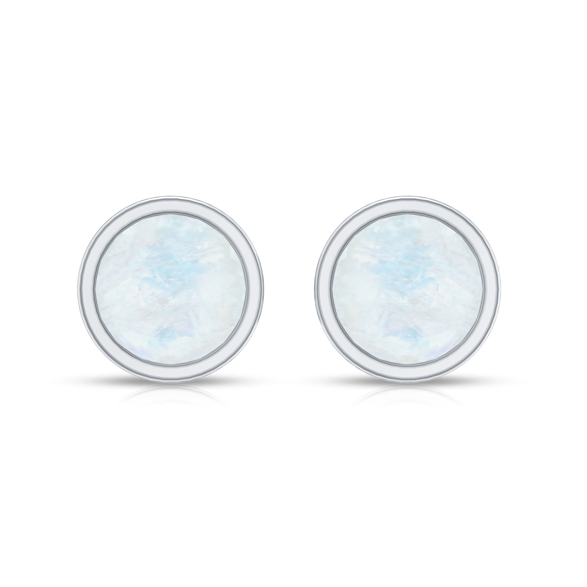 Real Moonstone Solitaire Stud Earrings in Bezel Setting