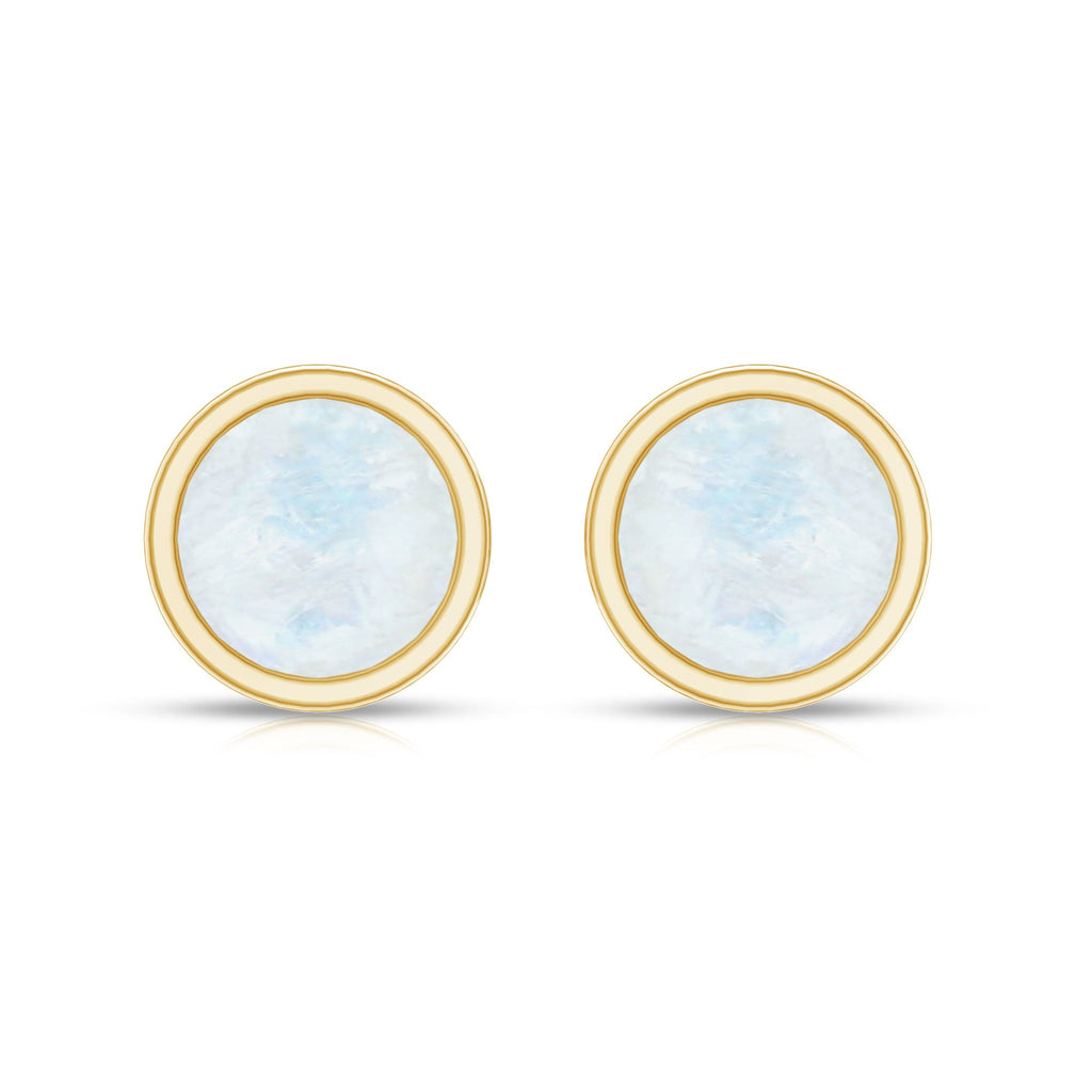 Real Moonstone Solitaire Stud Earrings in Bezel Setting