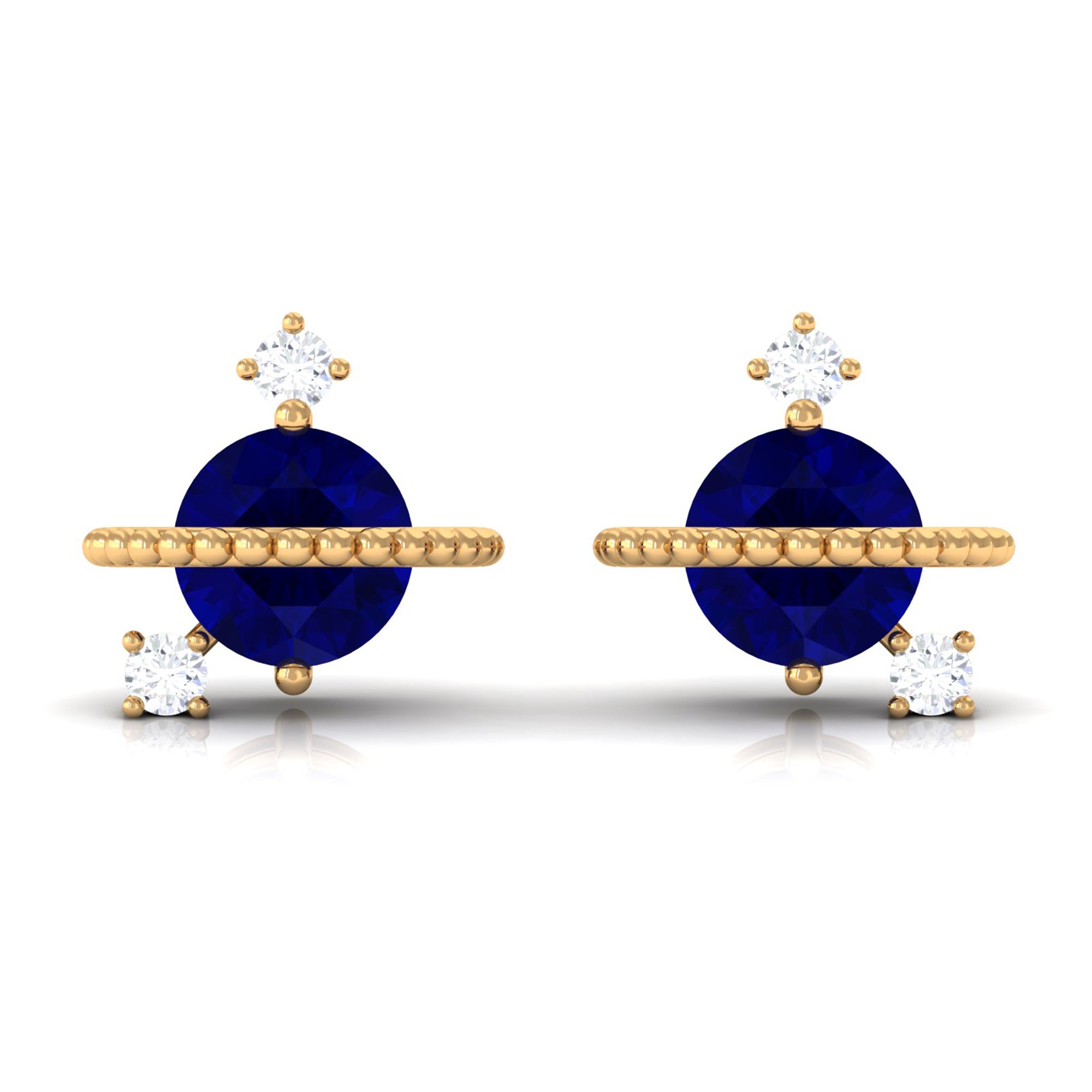Natural 0.8 Carat Blue Sapphire and Diamond Contemporary Stud Earrings