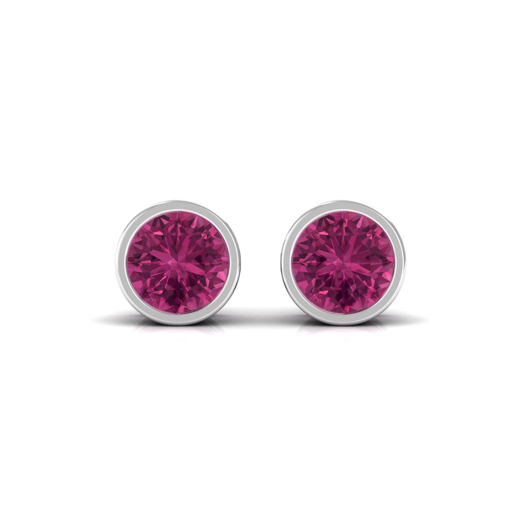 Round Pink Tourmaline Solitaire Stud Earrings