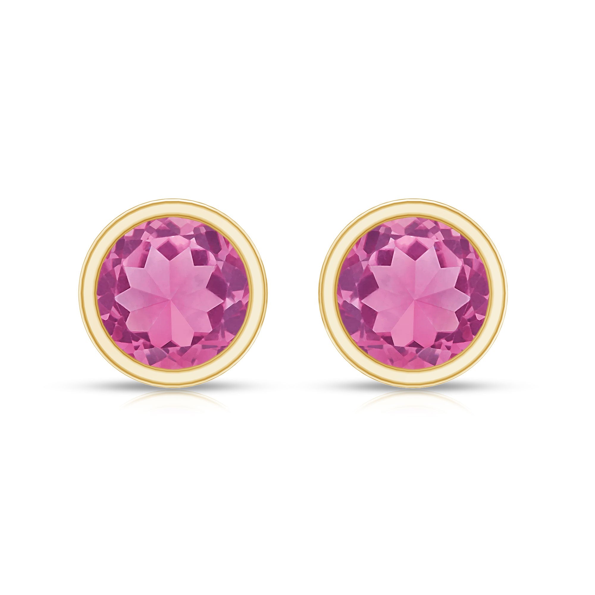 Round Pink Tourmaline Solitaire Stud Earrings