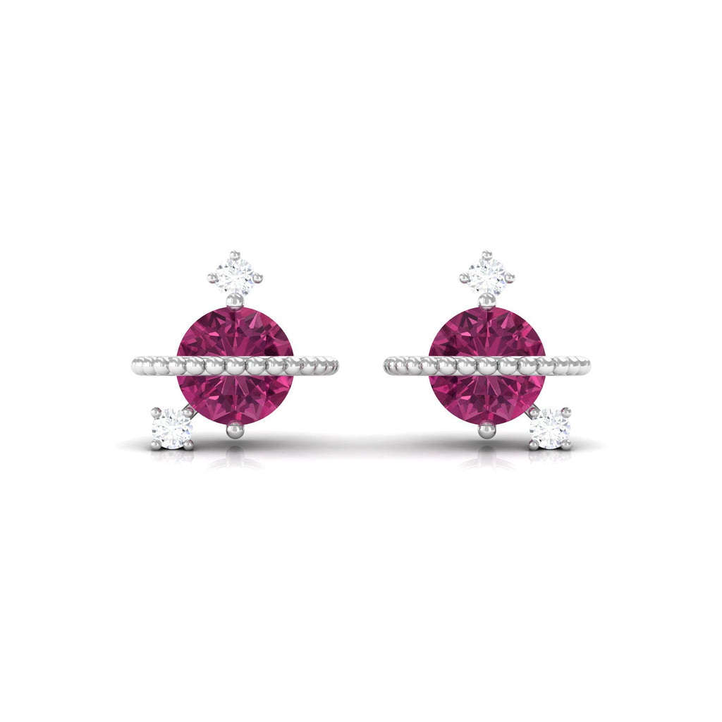 Pink Tourmaline Celestial Stud Earrings with Diamond