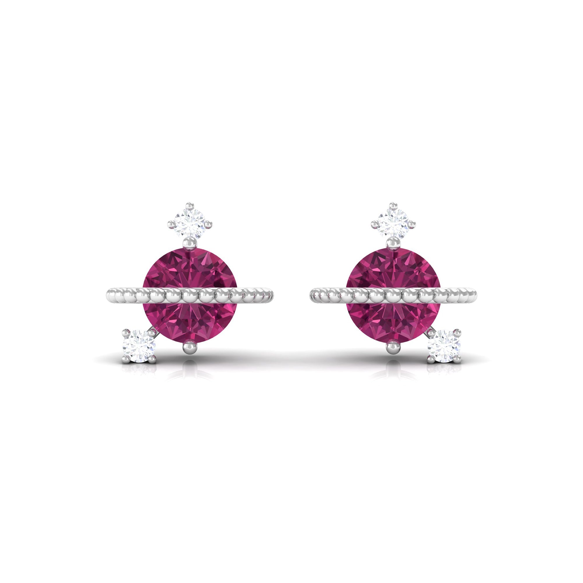 Pink Tourmaline Celestial Stud Earrings with Diamond