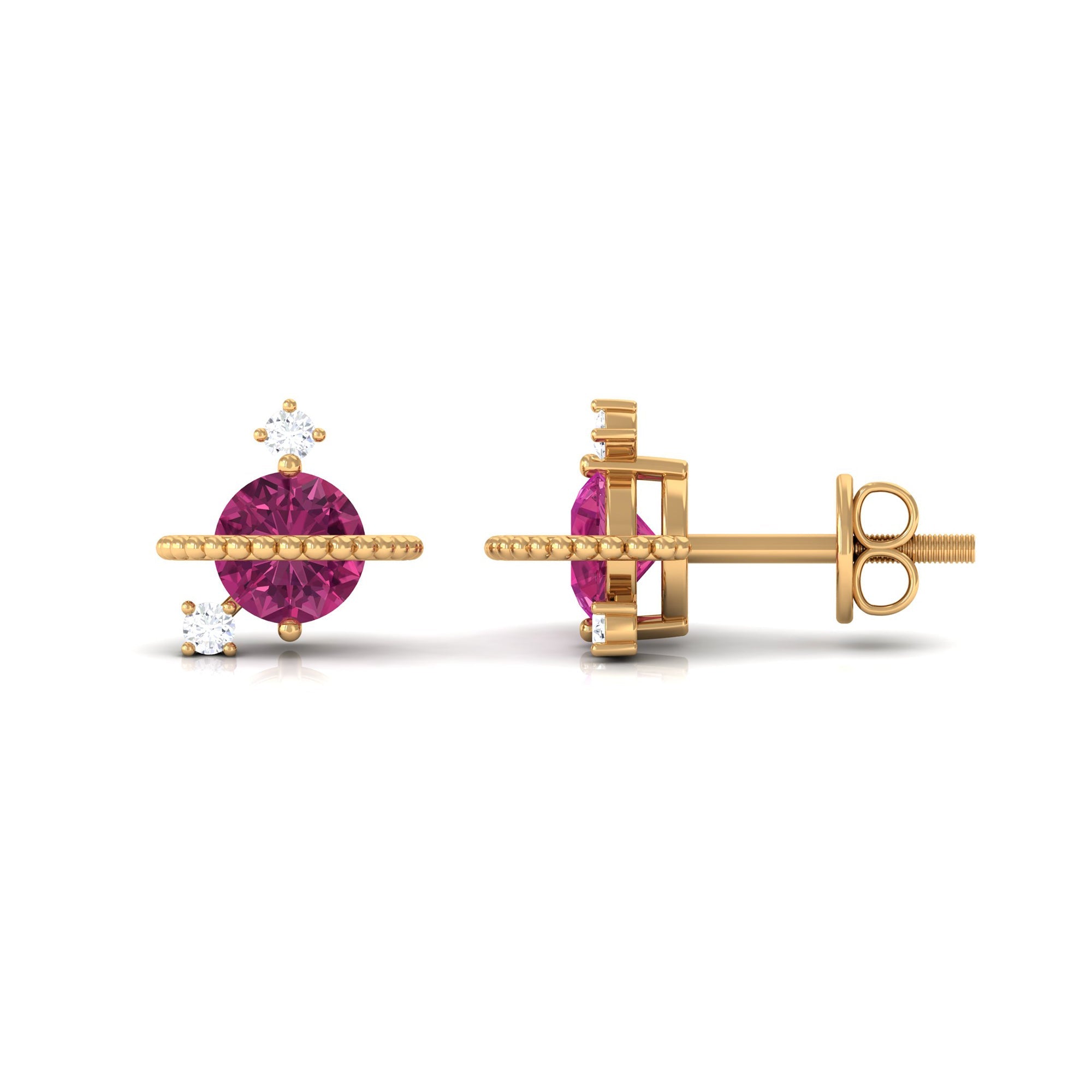 Pink Tourmaline Celestial Stud Earrings with Diamond