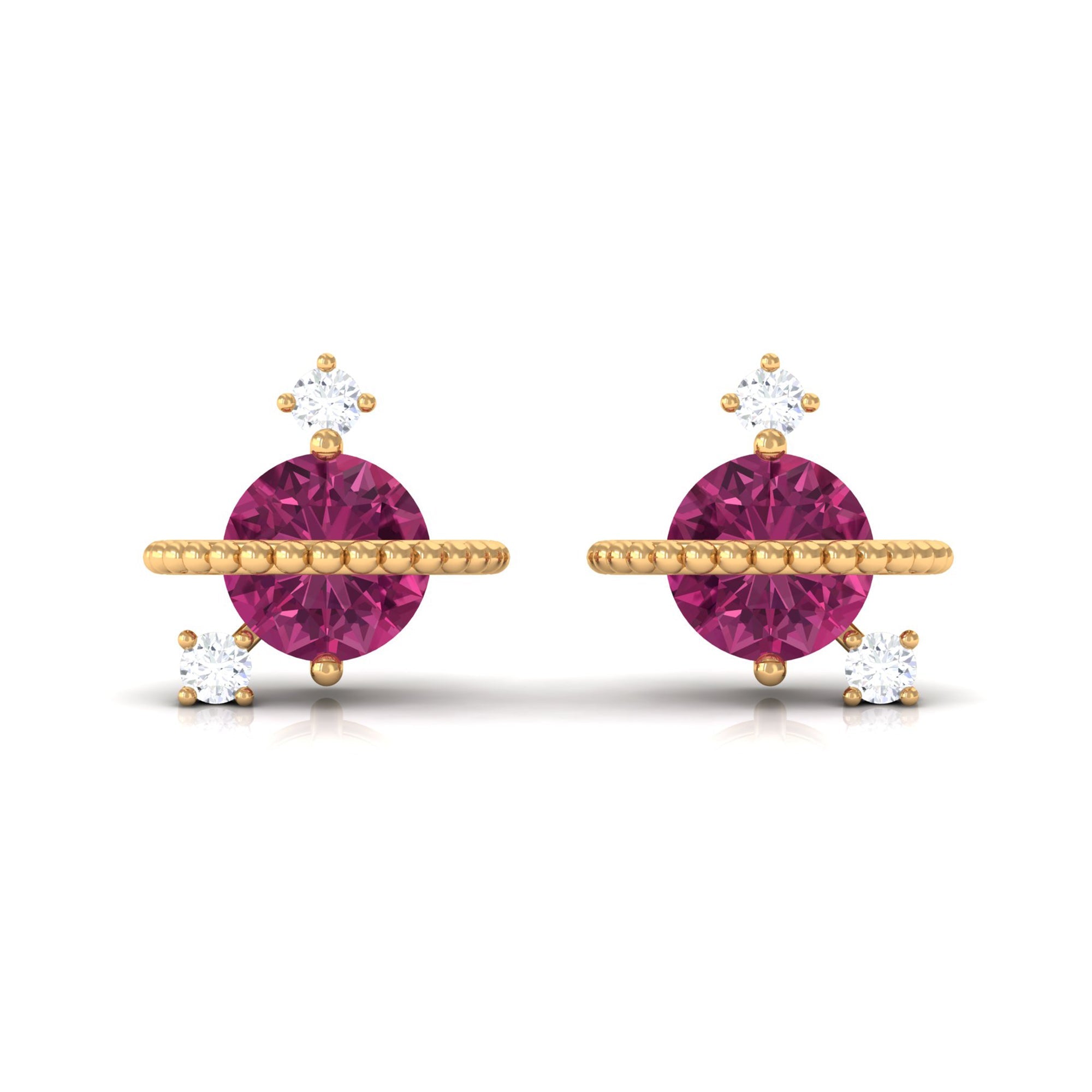 Pink Tourmaline Celestial Stud Earrings with Diamond