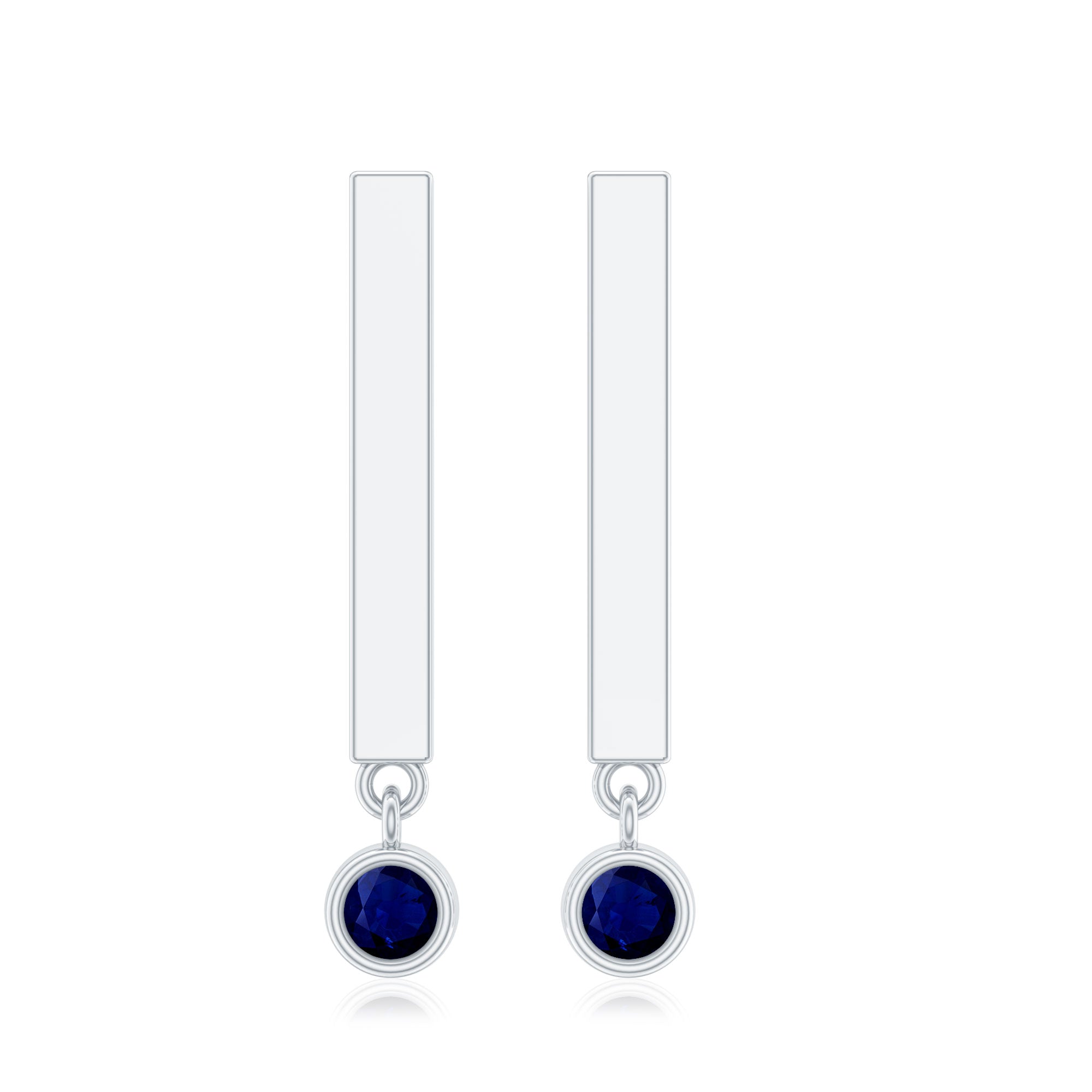 Round Blue Sapphire Bar Drop Earrings for Women