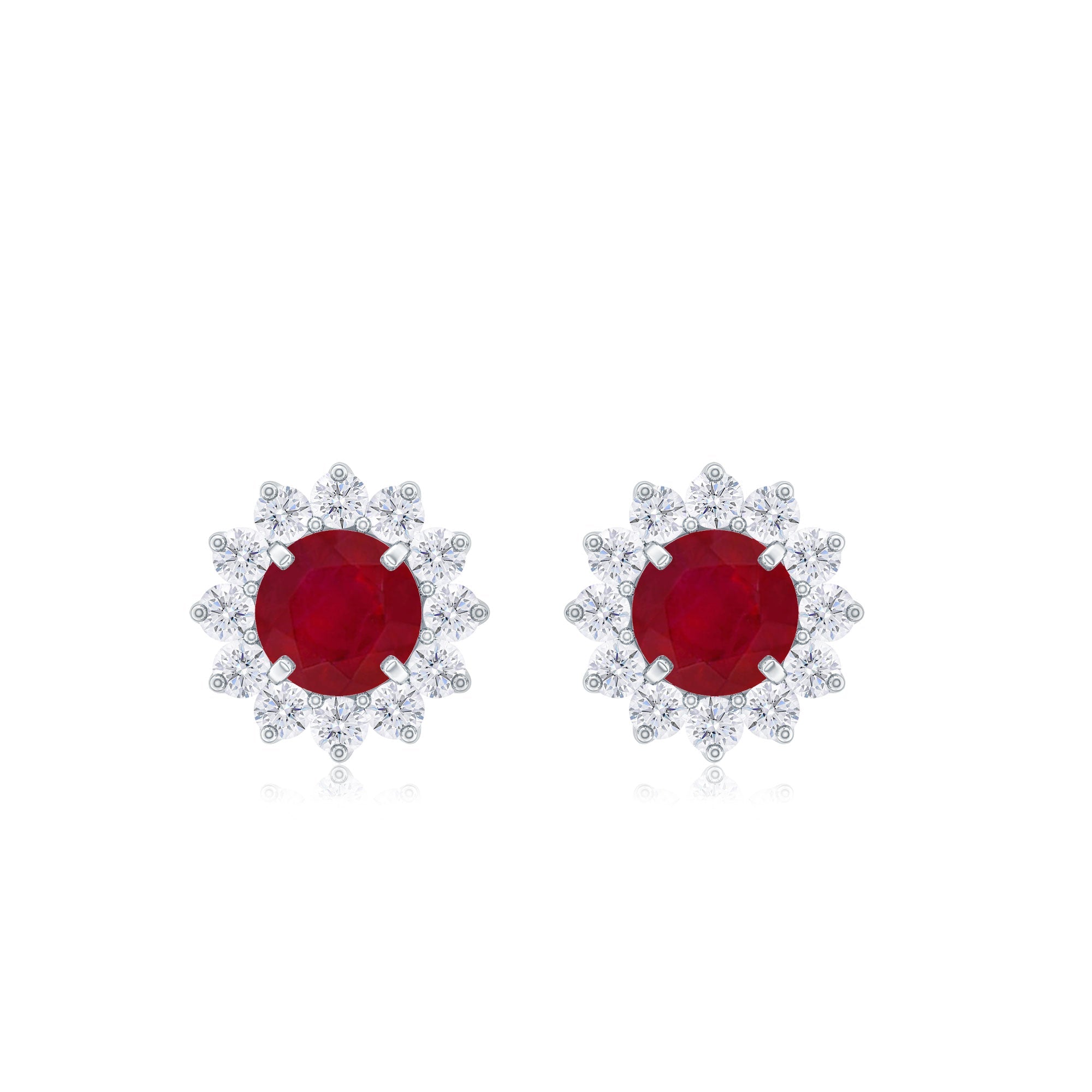 Ruby Classic Stud Earrings with Diamond Halo