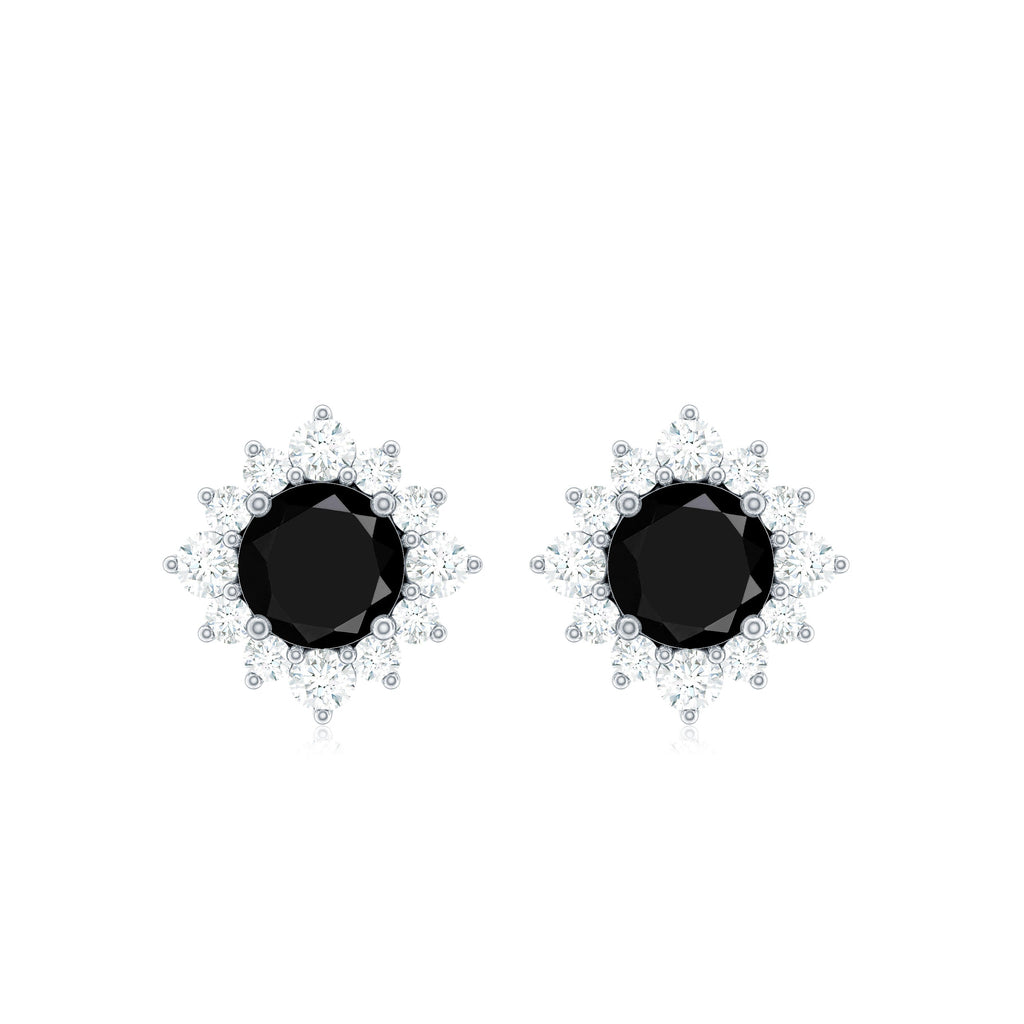 Real Black Onyx Stud Earrings with Diamond Halo