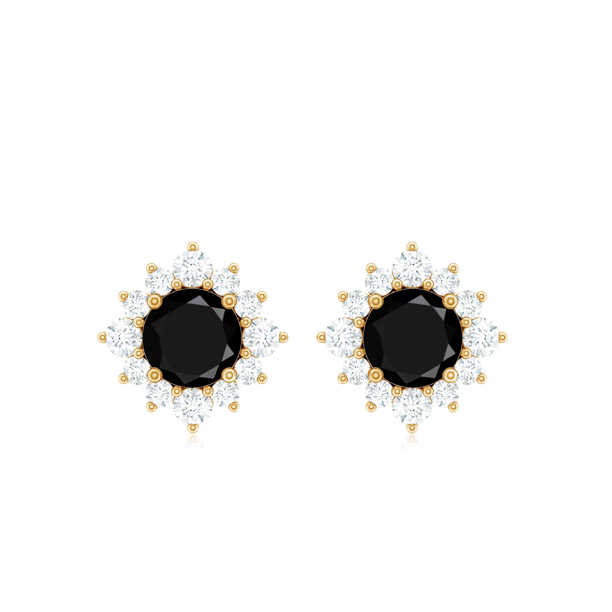 Real Black Onyx Stud Earrings with Diamond Halo
