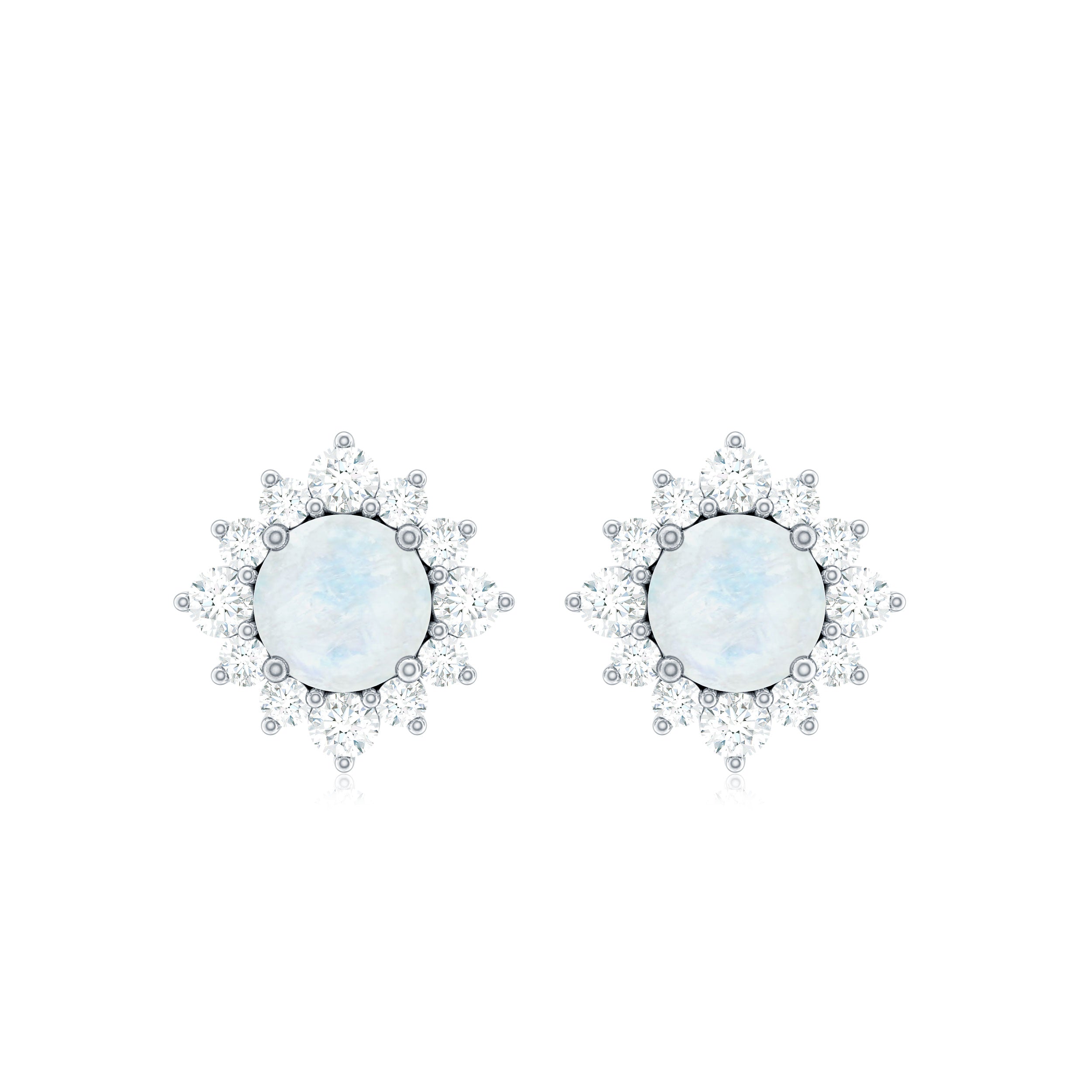 Classic Moonstone Stud Earrings with Diamond Halo