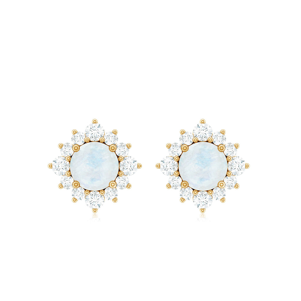 Classic Moonstone Stud Earrings with Diamond Halo