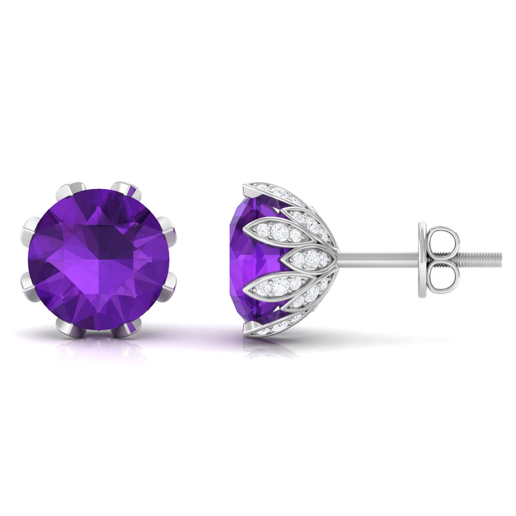 Natural Amethyst Flower Earrings with Diamond
