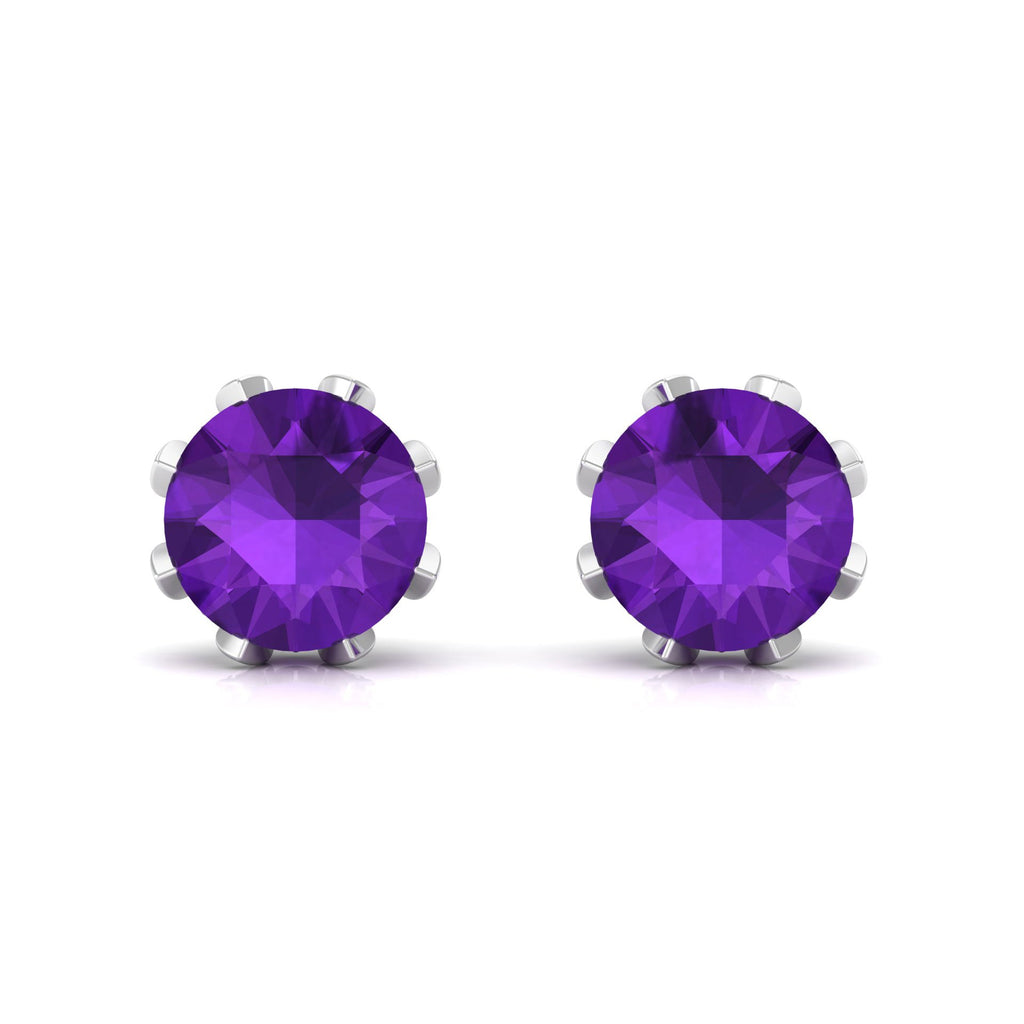 Natural Amethyst Flower Earrings with Diamond
