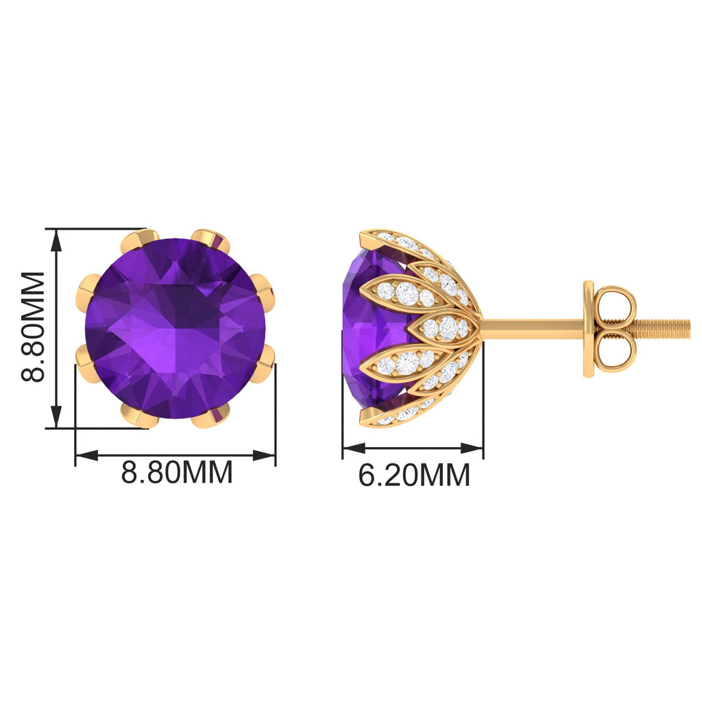 Natural Amethyst Flower Earrings with Diamond