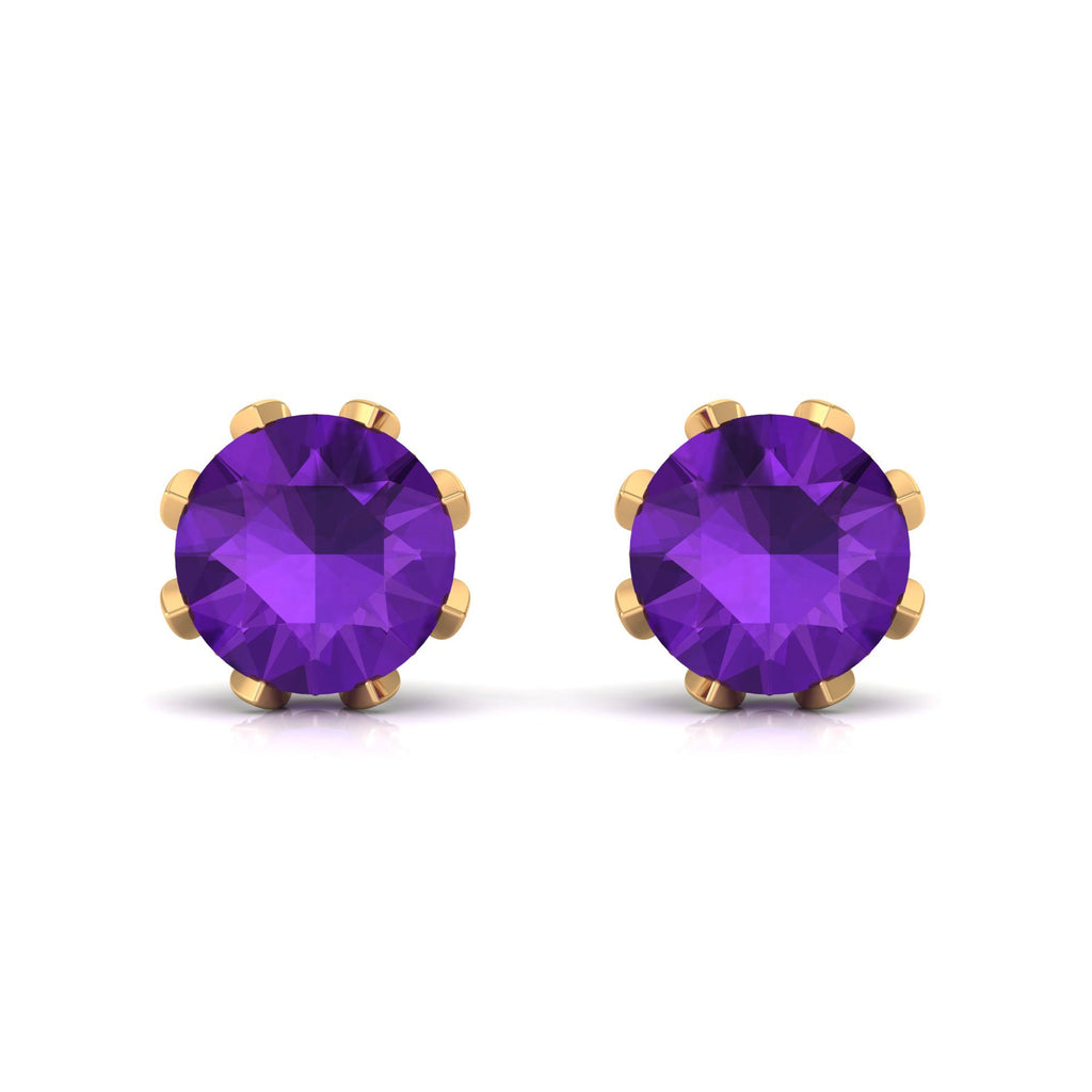 Natural Amethyst Flower Earrings with Diamond