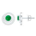 Natural Emerald Diamond Swirl Earrings with Screw Back