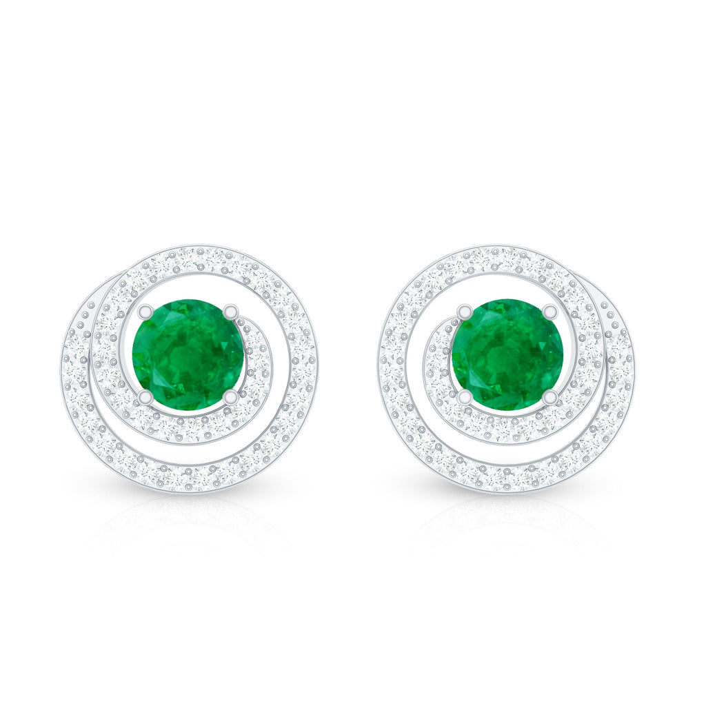 Natural Emerald Diamond Swirl Earrings with Screw Back