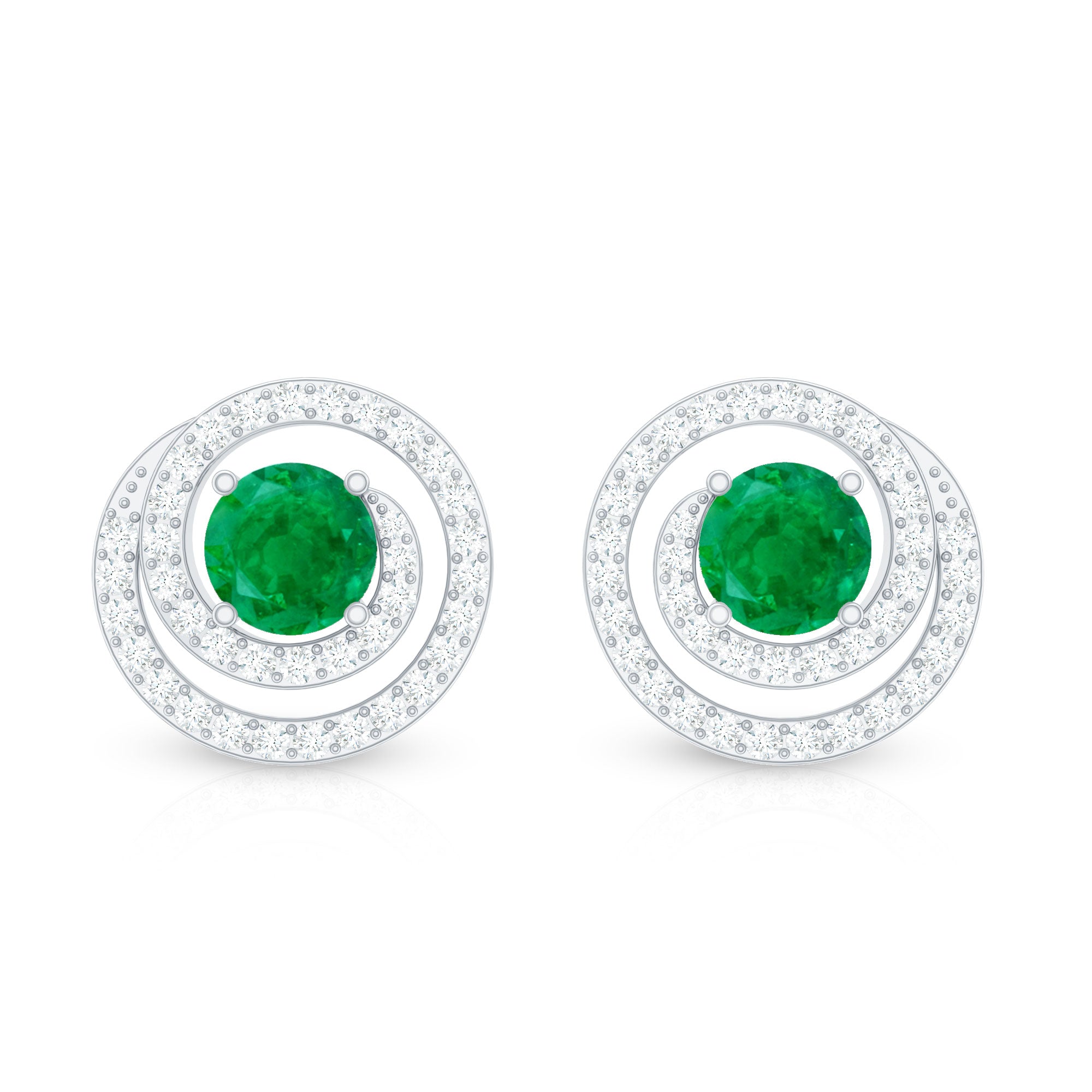 Natural Emerald Diamond Swirl Earrings with Screw Back