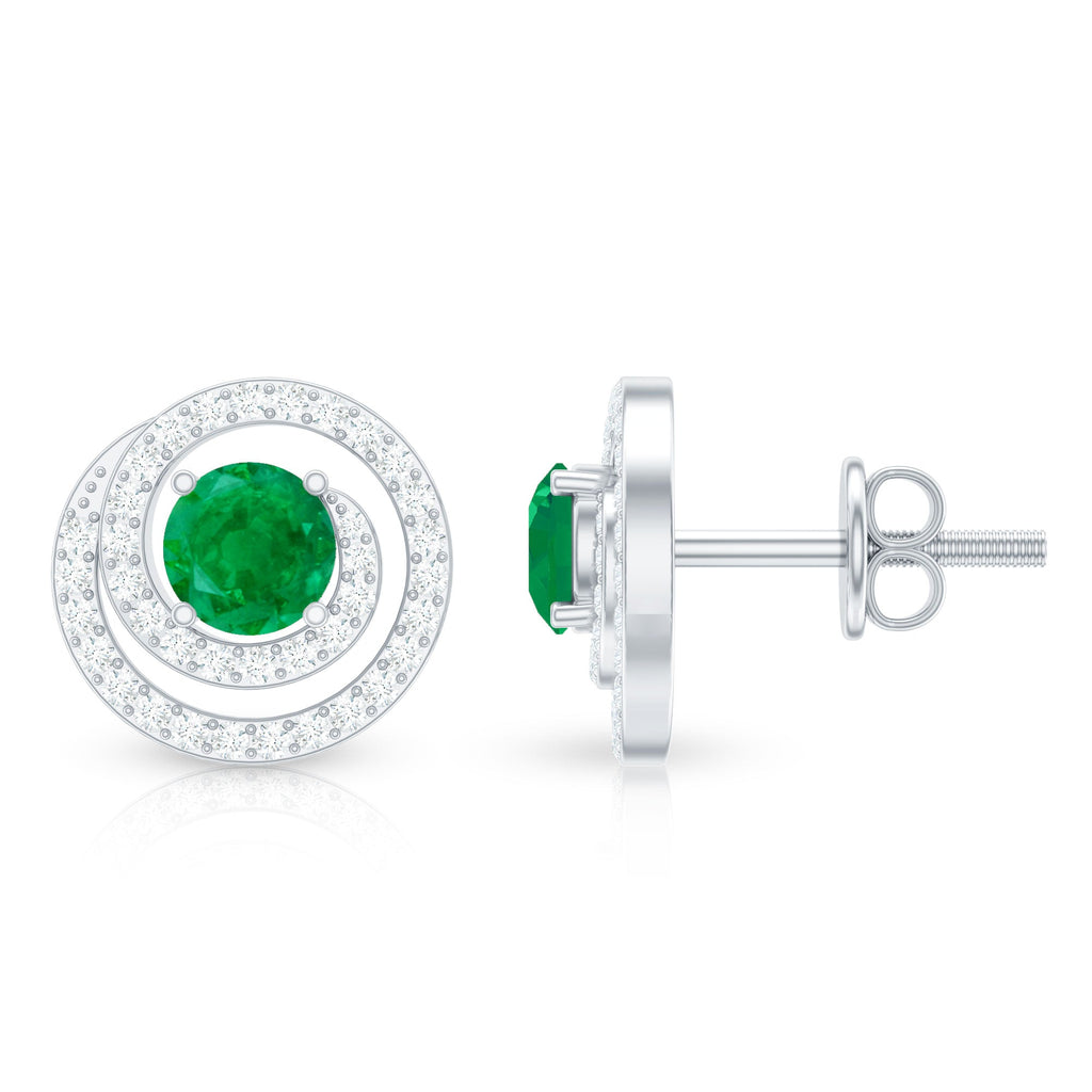 Natural Emerald Diamond Swirl Earrings with Screw Back