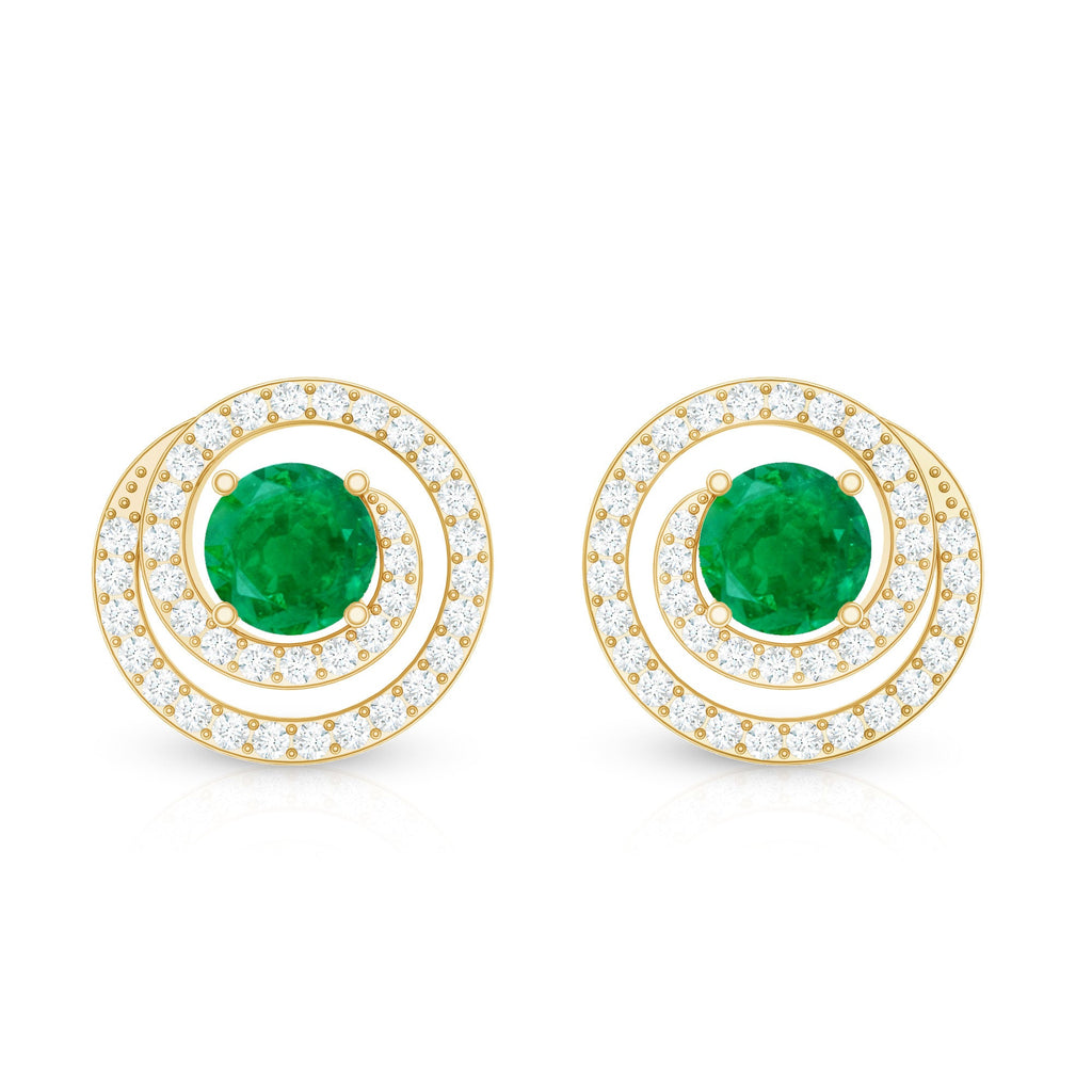 Natural Emerald Diamond Swirl Earrings with Screw Back