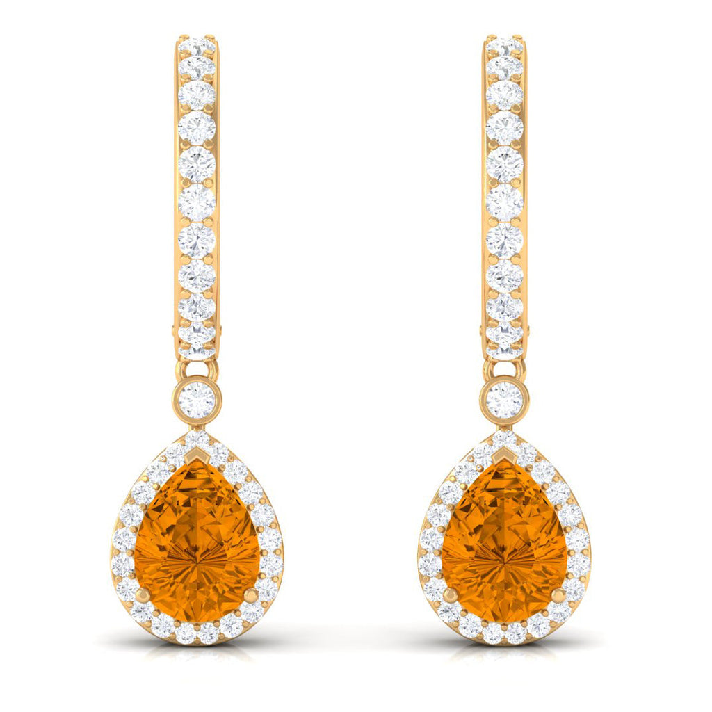 Natural Citrine Teardrop Earrings with Hinged Hoop