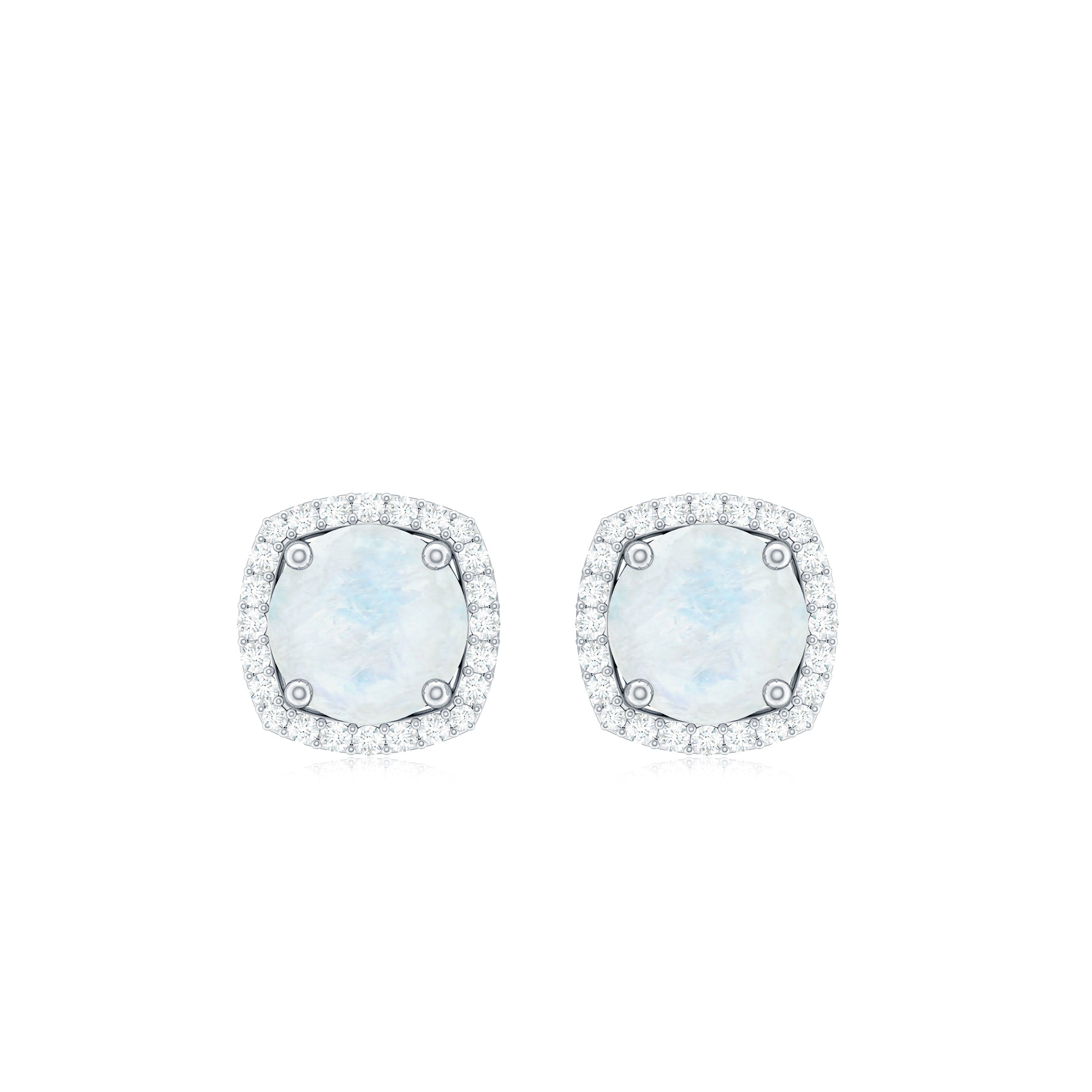 Natural 0.7 Carat Moonstone Stud Earrings with Diamond Halo