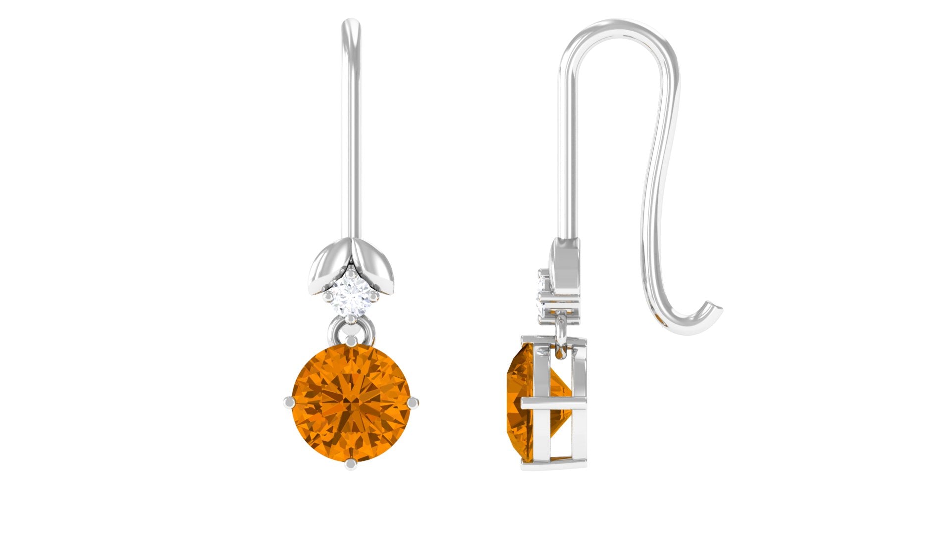 Certified Natural Citrine Diamond Drop Earrings with Fish Hook