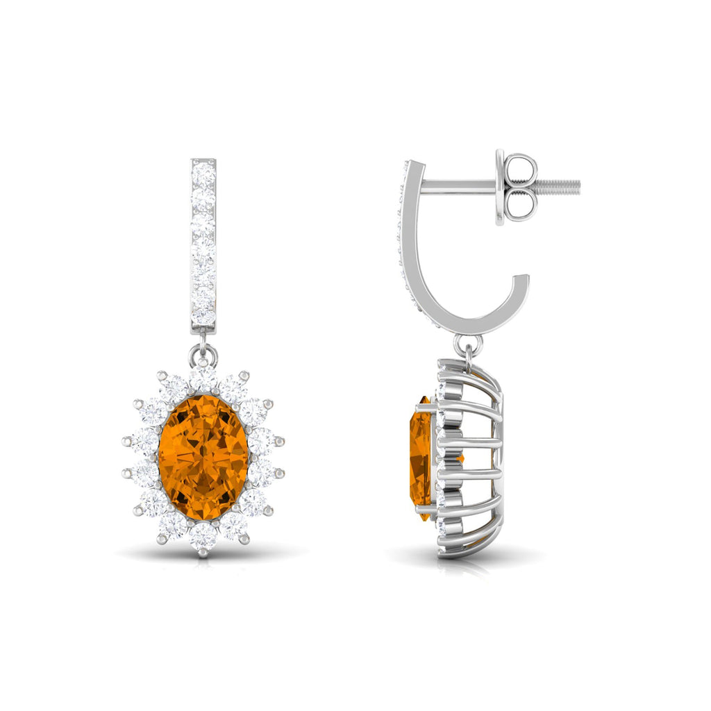 Natural 6X8mm Oval Citrine Drop Earrings with Moissanite