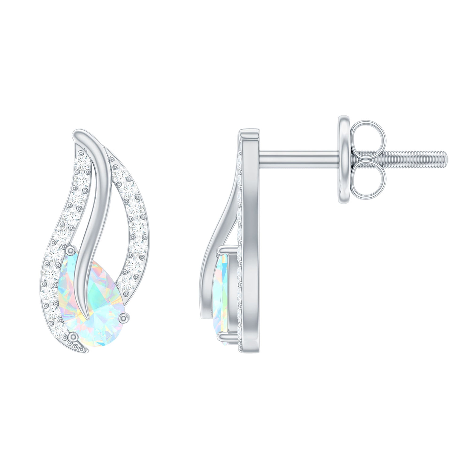 Sterling Silver Ethiopian Opal Leaf Earrings With Moissanite