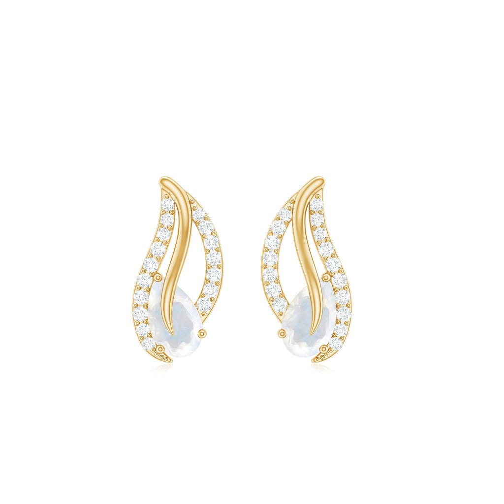 Natural Moonstone Leaf Stud Earrings with Diamond