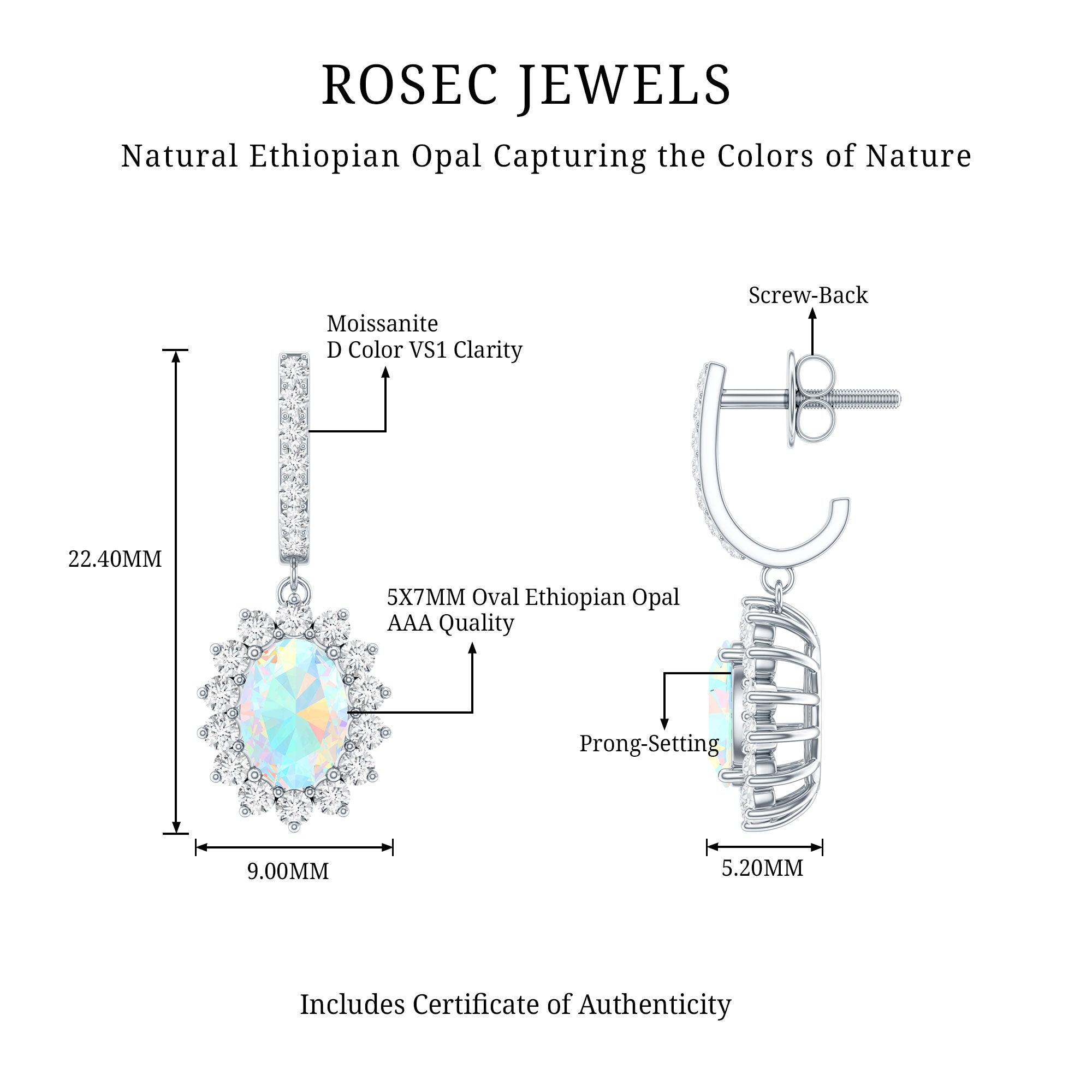 Certified 1.8 Carat Oval Ethiopian Opal Drop Earrings with Certificate