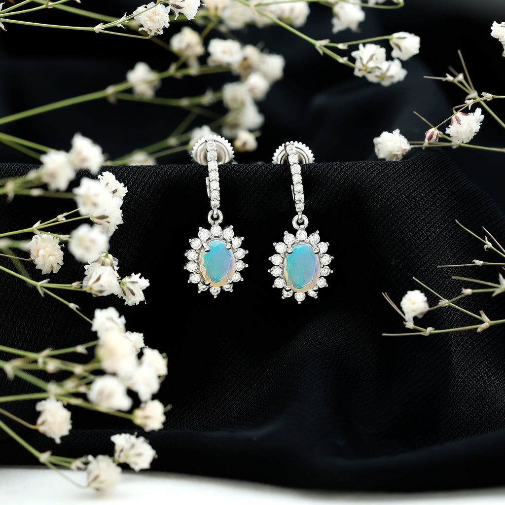 Certified 1.8 Carat Oval Ethiopian Opal Drop Earrings with Certificate