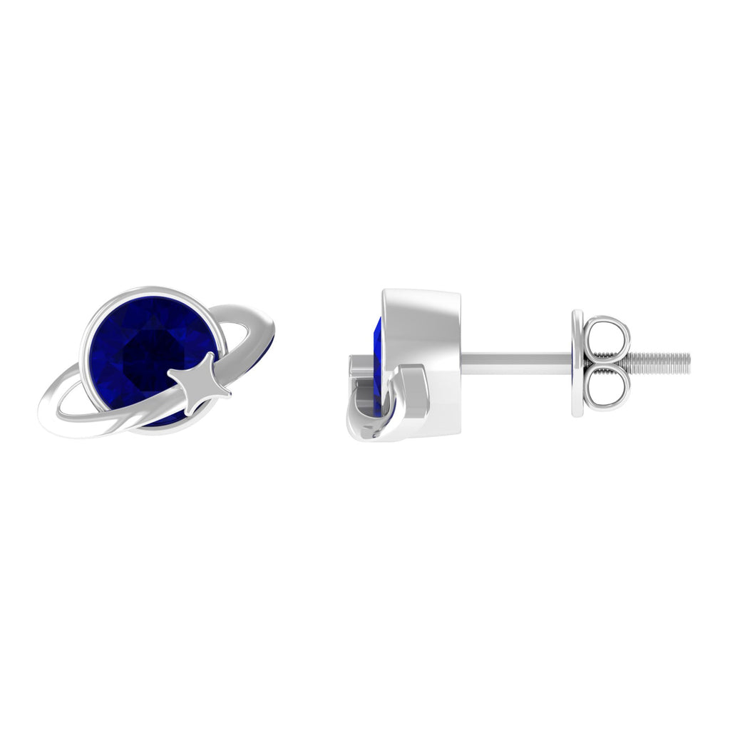 1.9 Carat Solitaire Blue Sapphire Celestial Stud Earrings in Bezel Setting