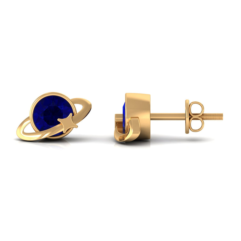 1.9 Carat Solitaire Blue Sapphire Celestial Stud Earrings in Bezel Setting