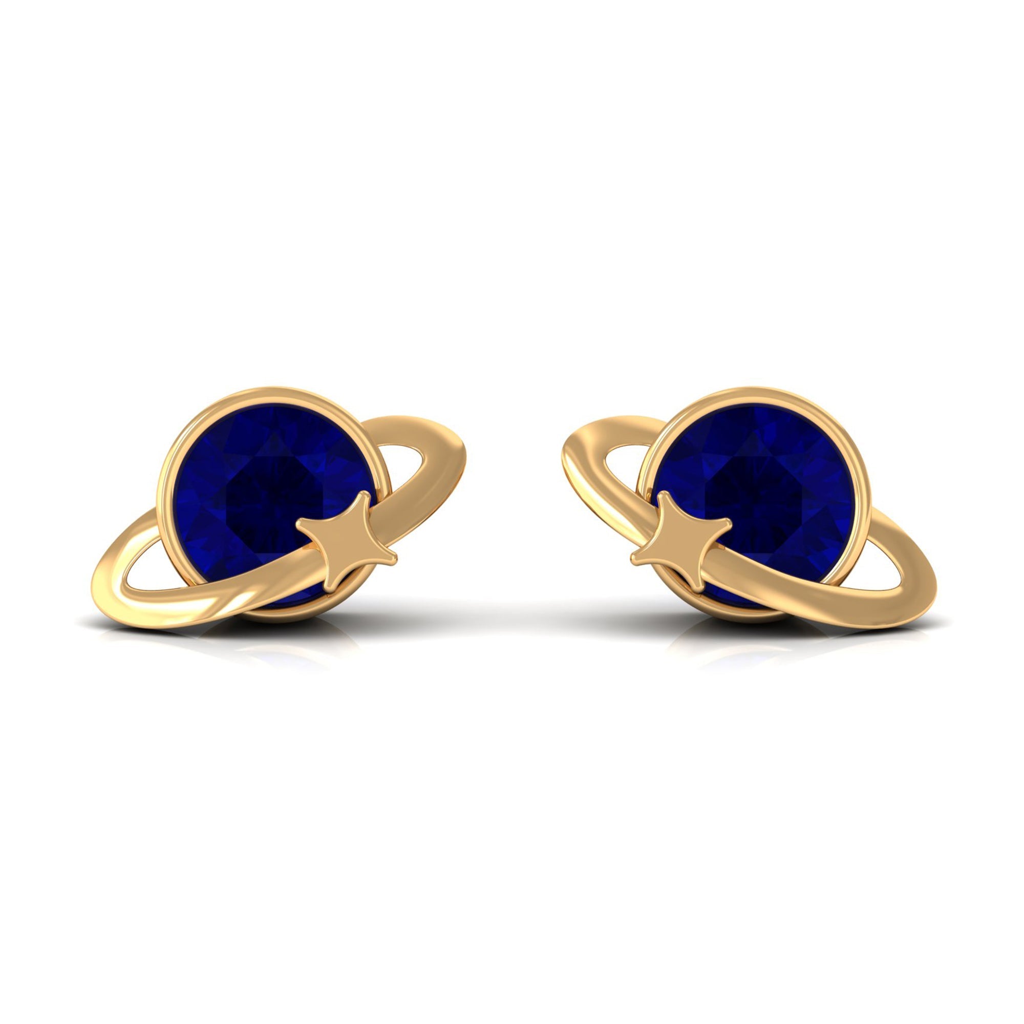 1.9 Carat Solitaire Blue Sapphire Celestial Stud Earrings in Bezel Setting
