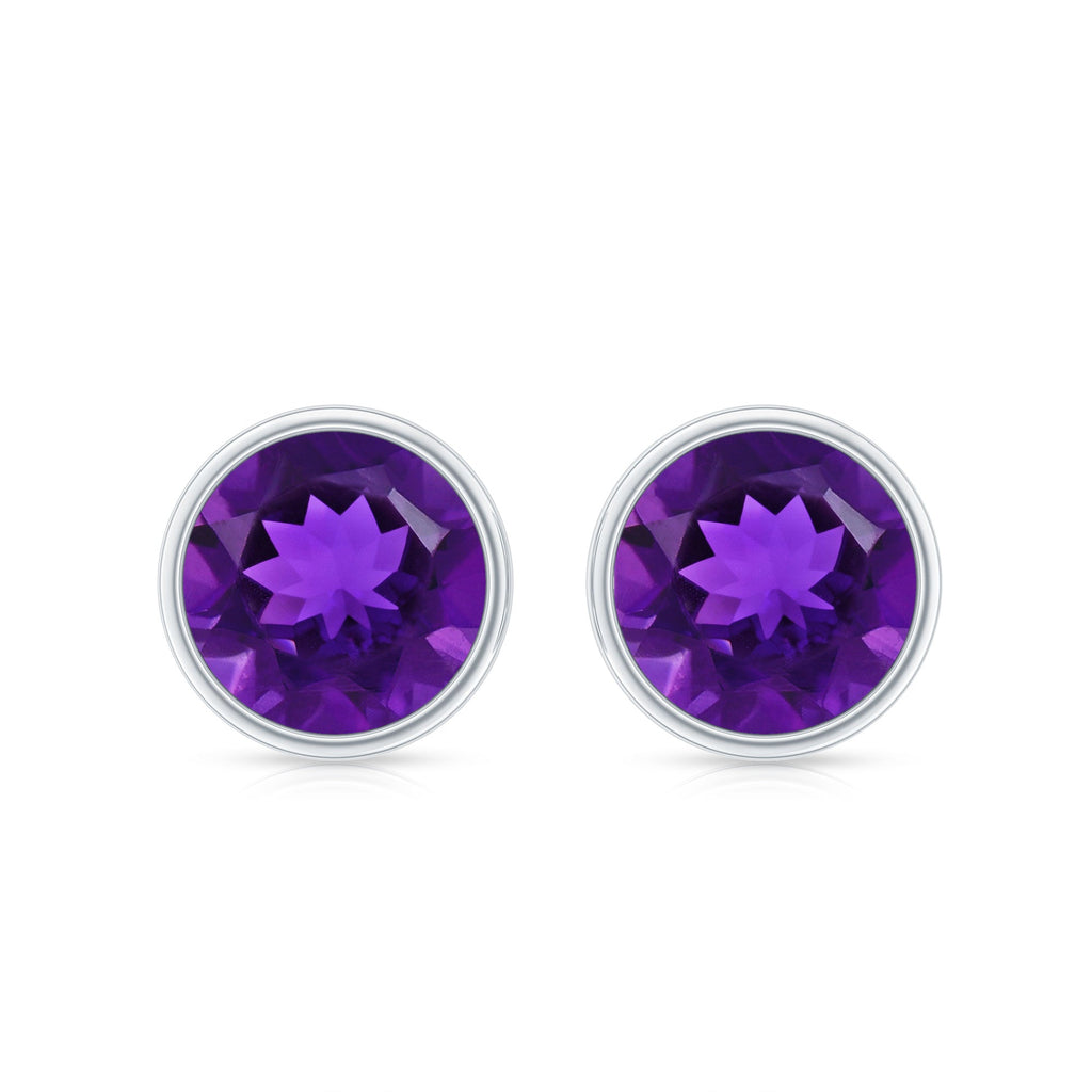 Natural Bezel Set 7mm Amethyst Stud Earrings