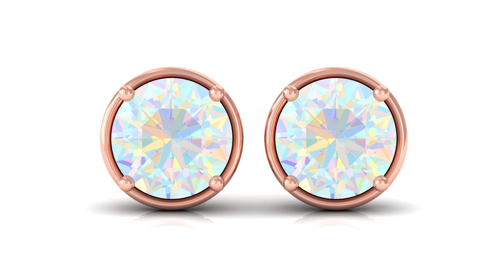 Ethiopian Opal Solitaire Stud Earrings with Screw Back