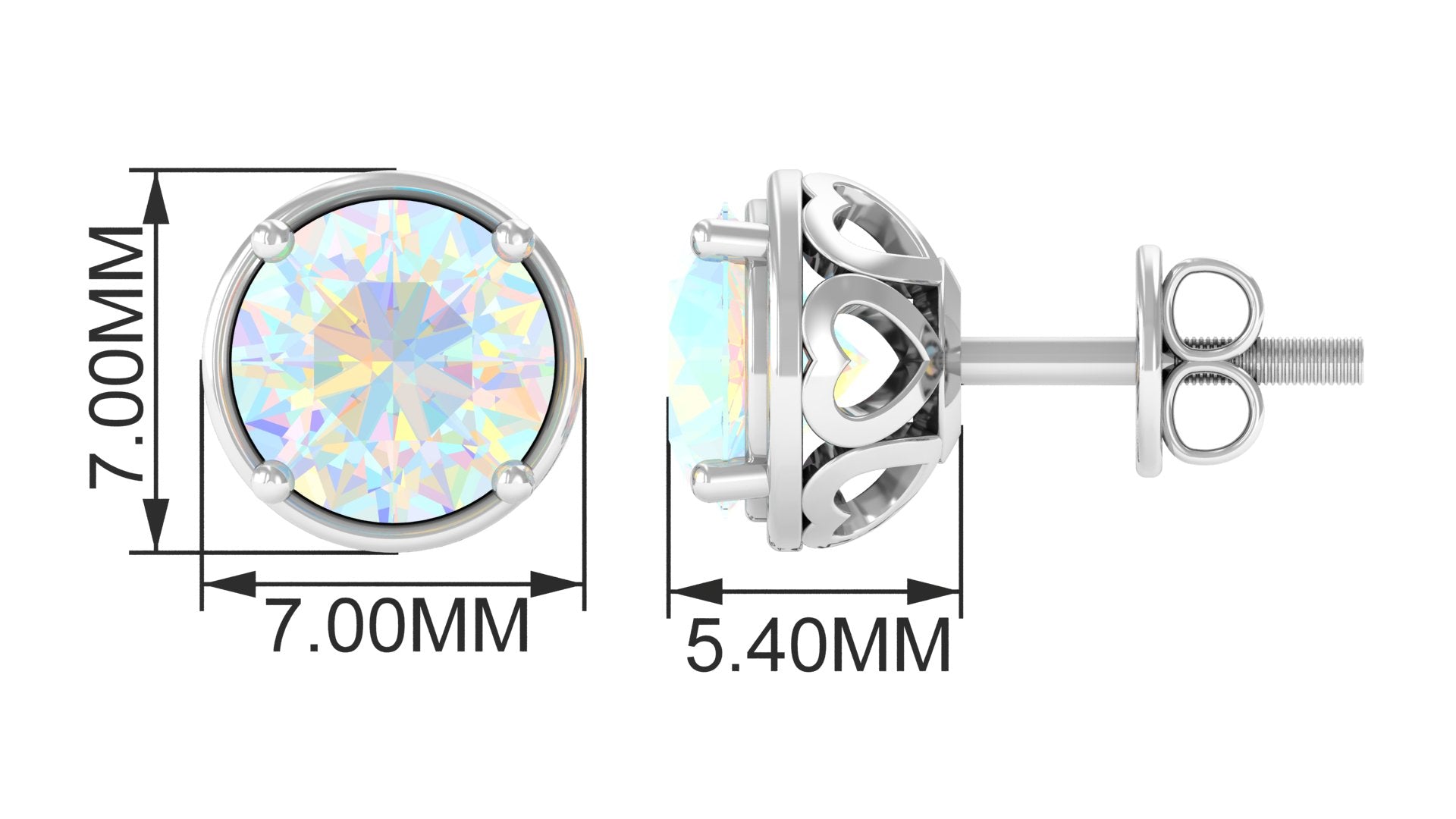 Ethiopian Opal Solitaire Stud Earrings with Screw Back
