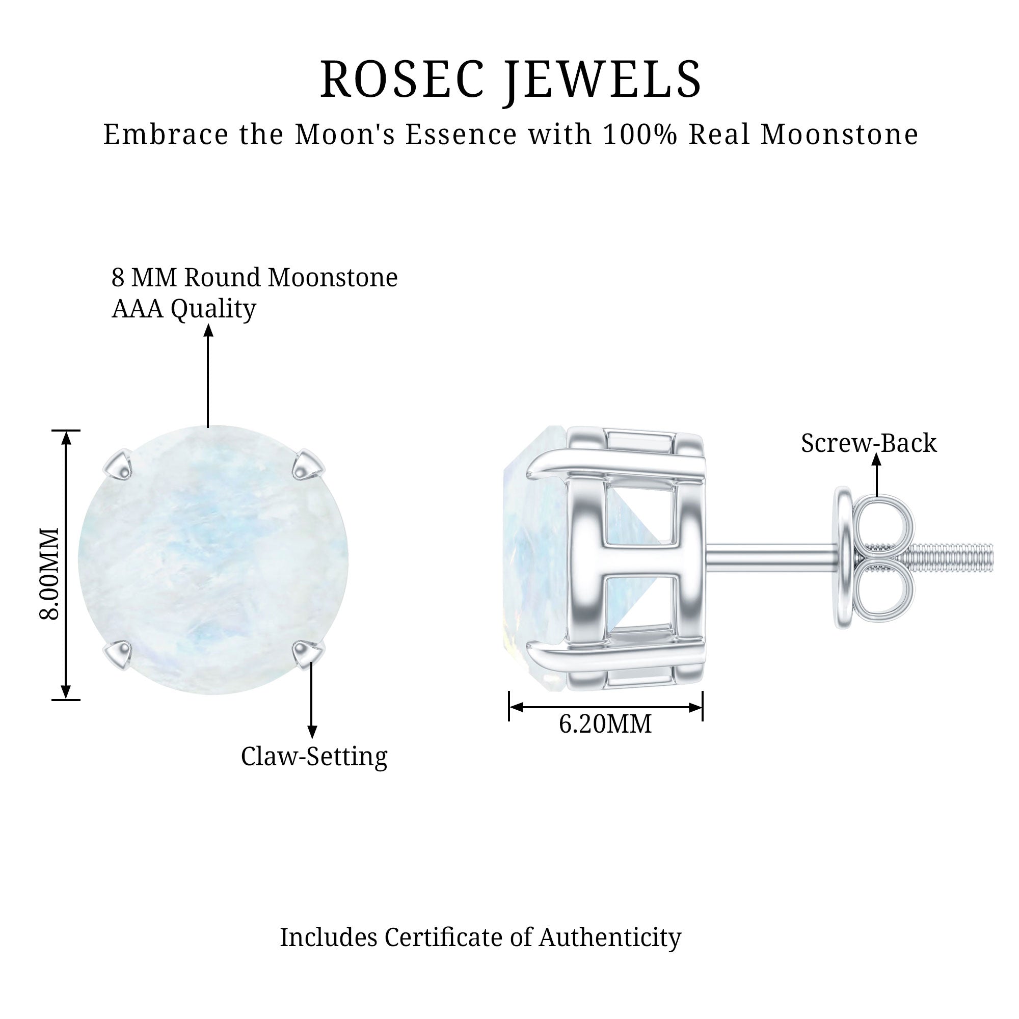 Claw Set Solitaire Moonstone Stud Earrings