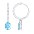 Genuine 2.2 Carat Oval Cut Aquamarine Hoop Drop Earrings with Diamond