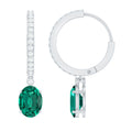 2.5 Carat Oval Cut Lab Grown Emerald and Diamond Hoop Earrings