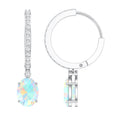 6X8 MM Oval Rainbow Opal and Moissanite Hinged Hoop Earrings