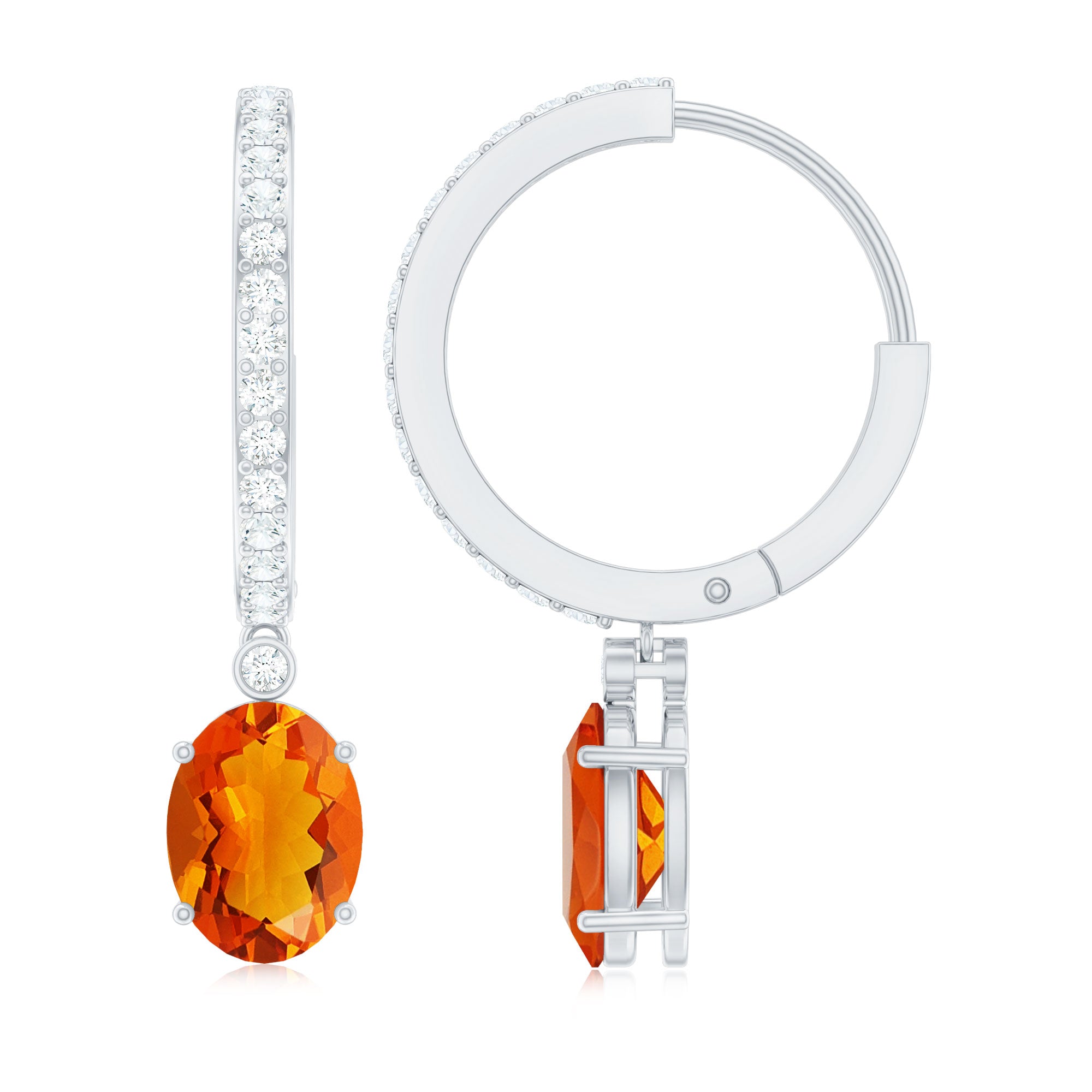 Certified Real Oval Fire Opal Hoop Earrings with Diamond