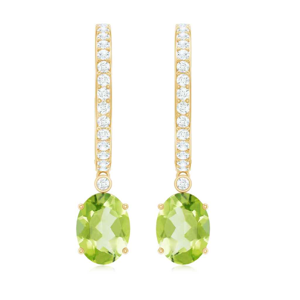 Natural 2 Carat Peridot Drop Hoop Earrings with Diamond