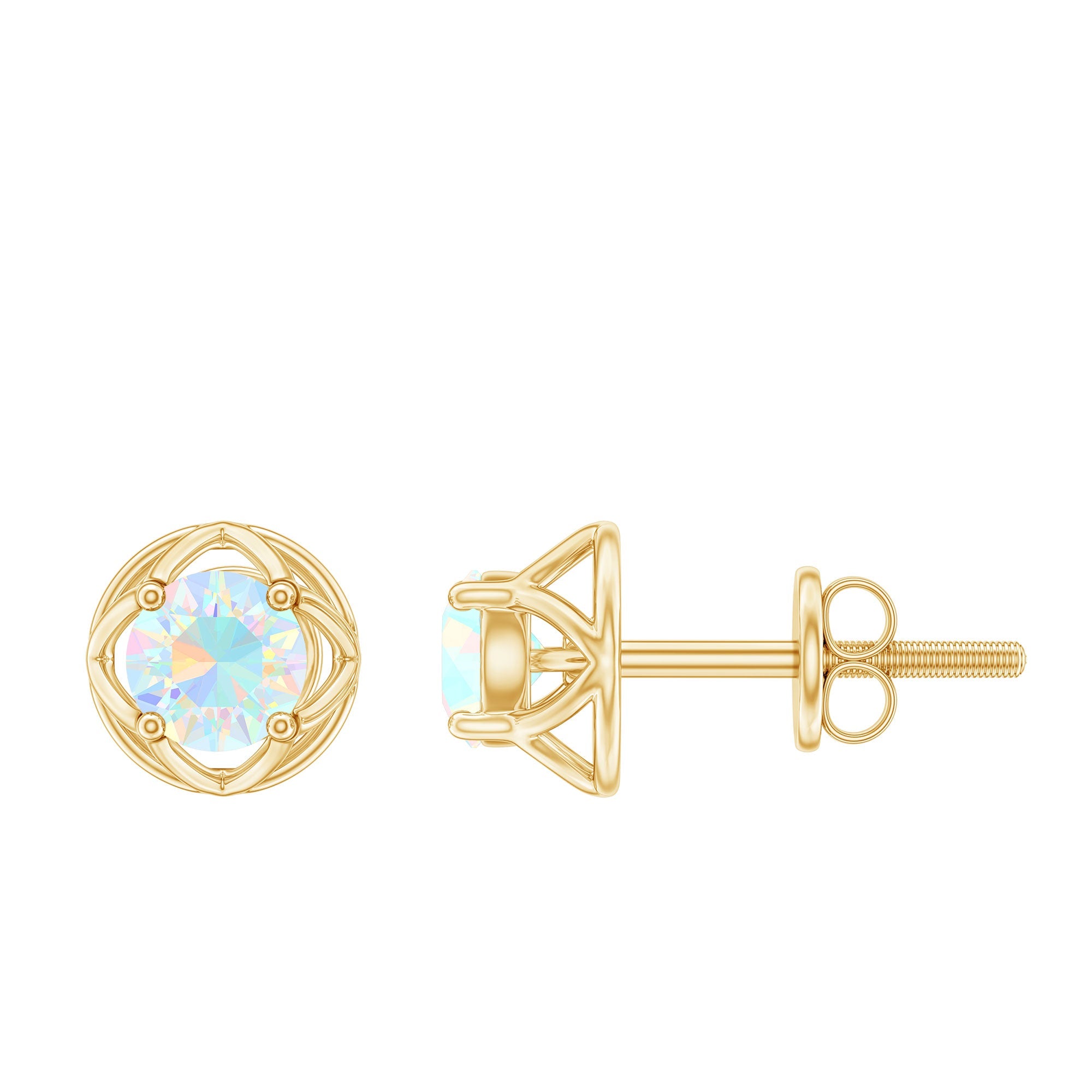 Simple Ethiopian Opal Solitaire Flower Stud Earrings