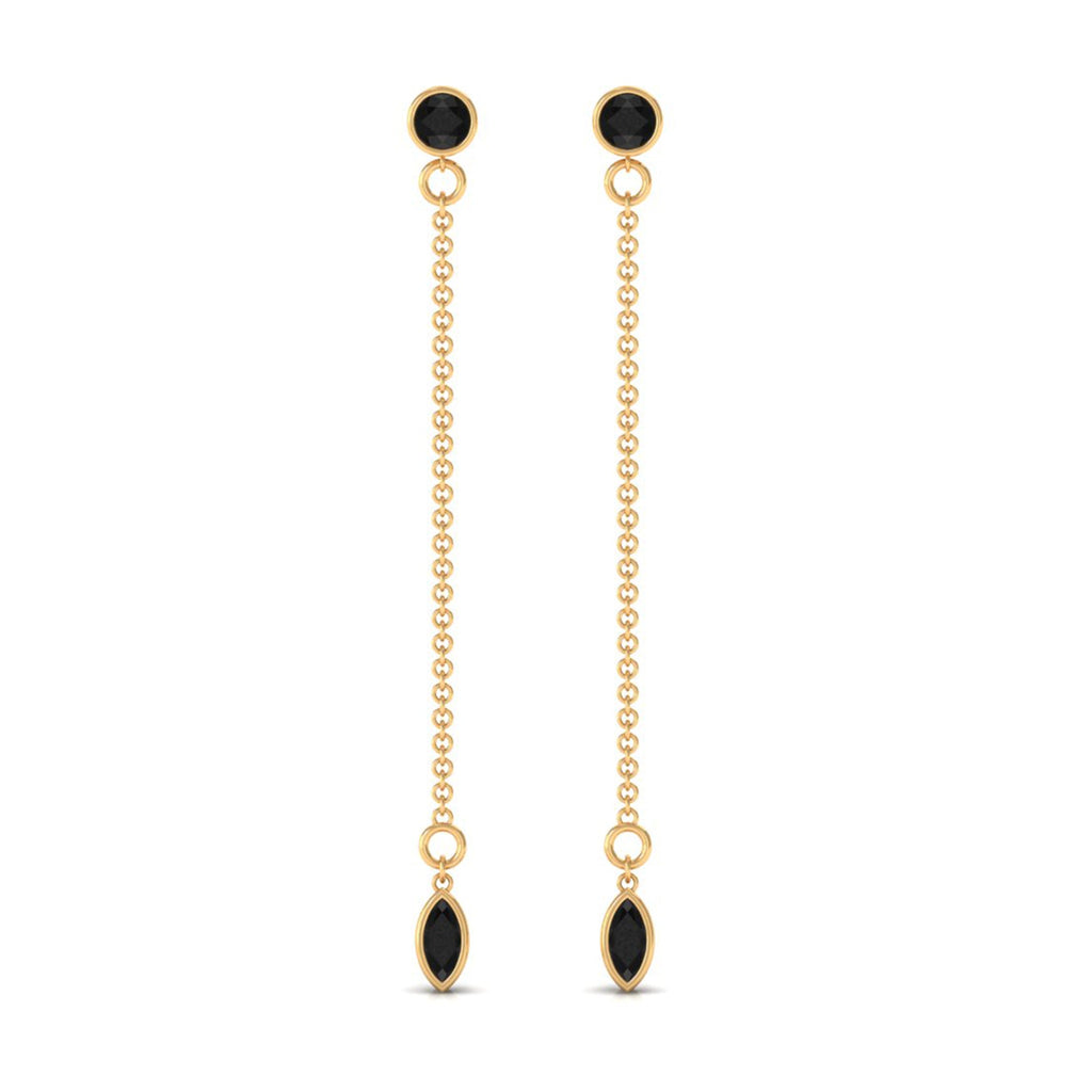 Minimal Bezel Set Created Black Diamond Chain Dangle Earrings