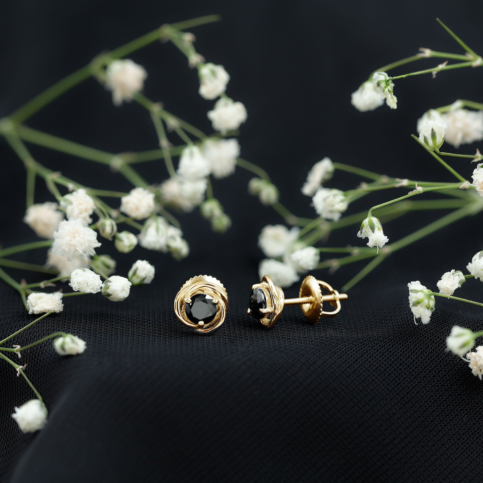 1 Carat Black Spinel Swirl Stud Earrings with Screw Backs