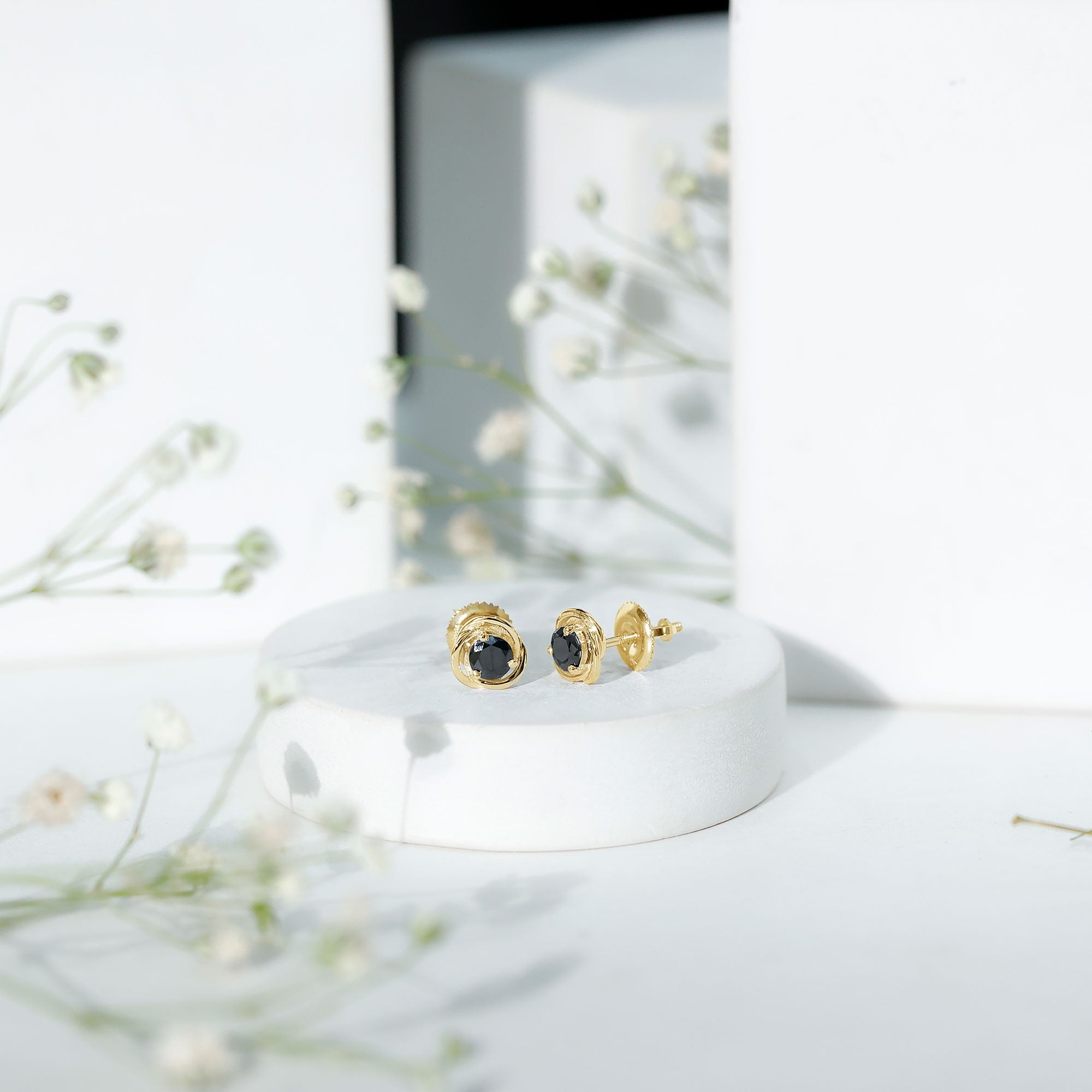 1 Carat Black Spinel Swirl Stud Earrings with Screw Backs